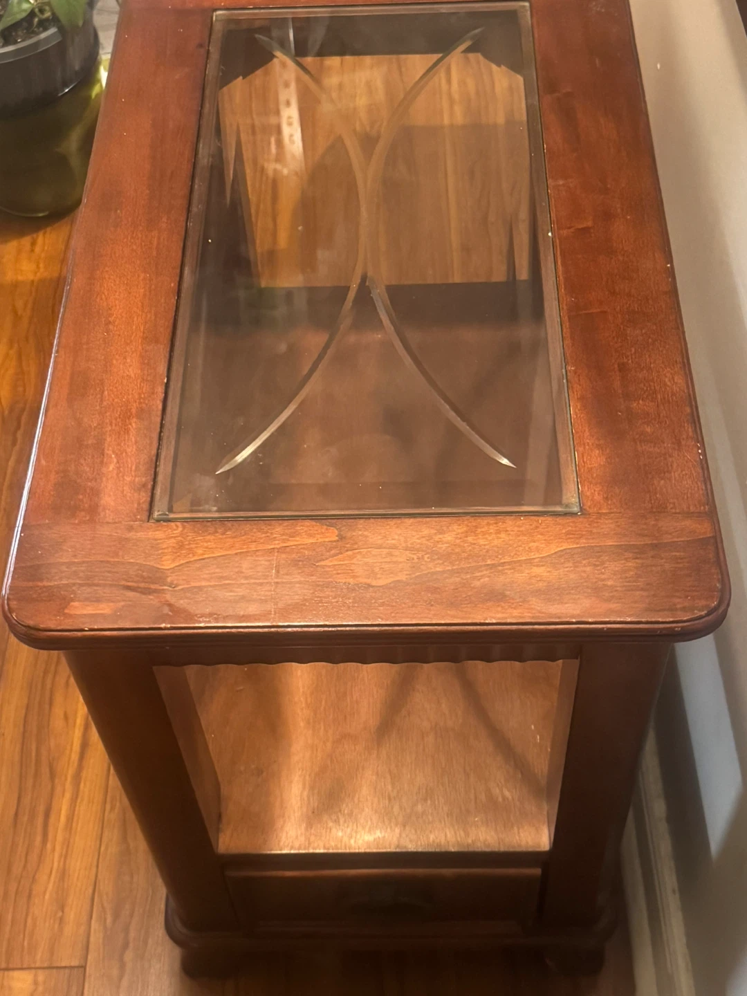 Solid Wood and glass top End Table with Drawer - photo 4