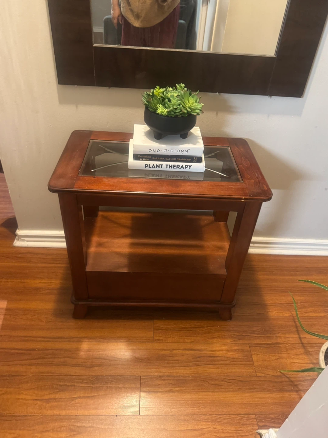 Solid Wood and glass top End Table with Drawer