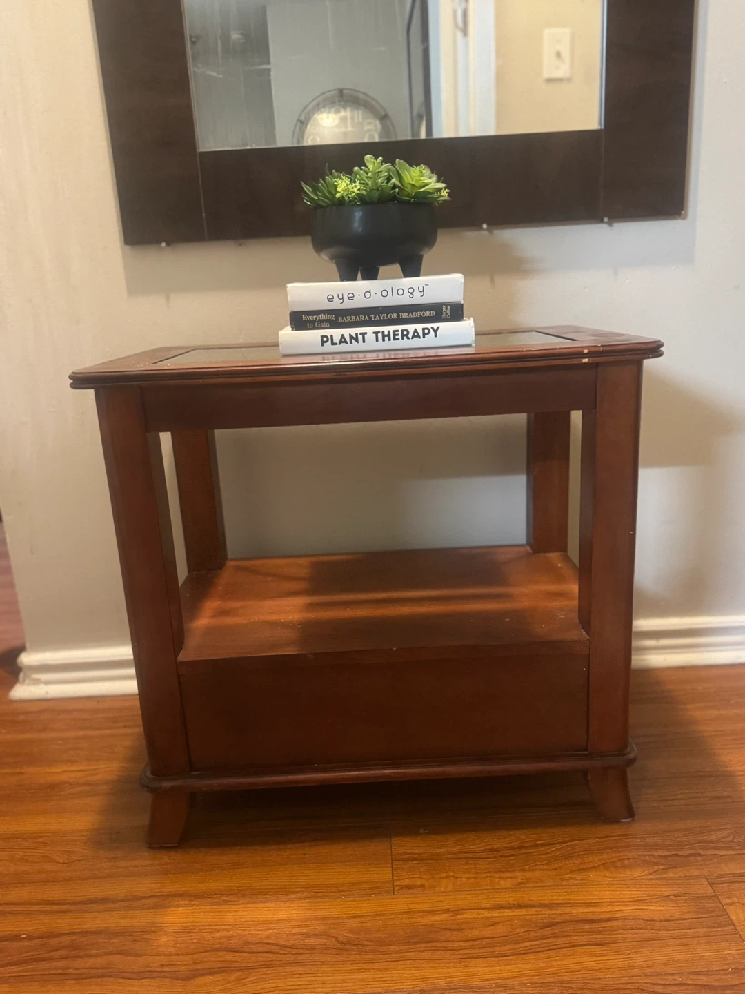 Solid Wood and glass top End Table with Drawer - photo 2