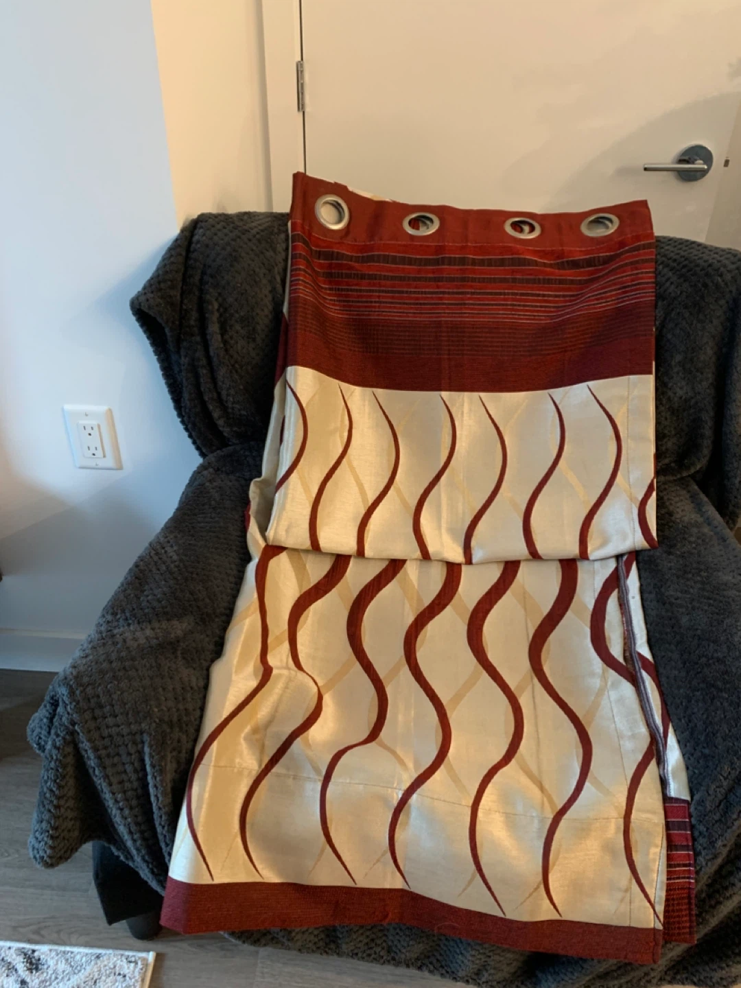 Red & Beige Patterned Curtains