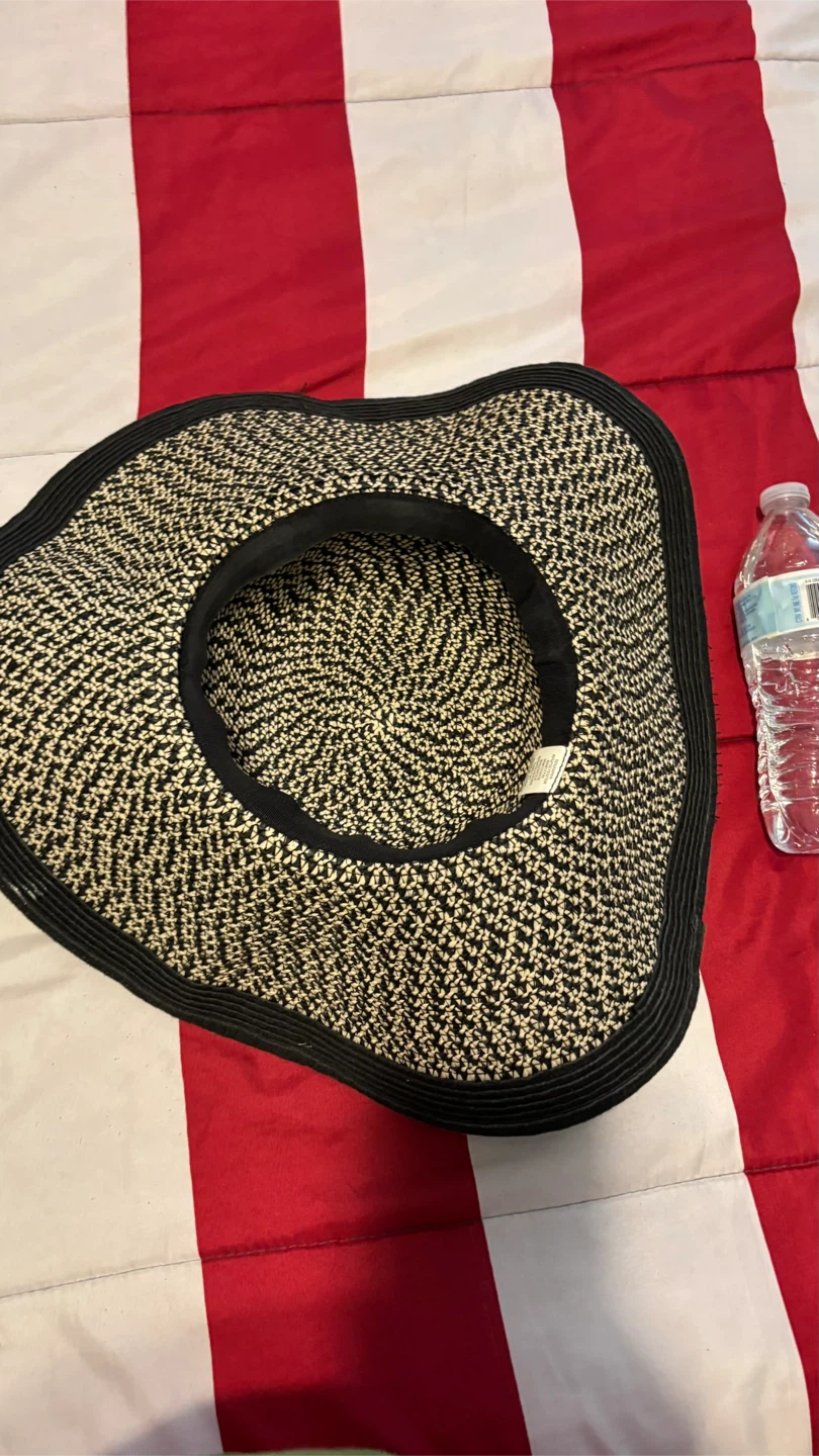 Wide Brim Straw Hat - Black & Beige - photo 3