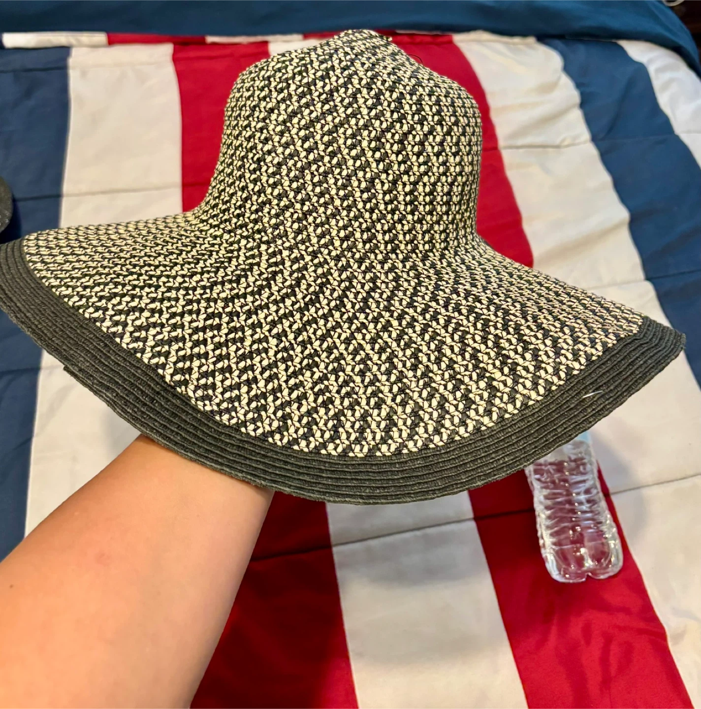 Wide Brim Straw Hat - Black & Beige - photo 2