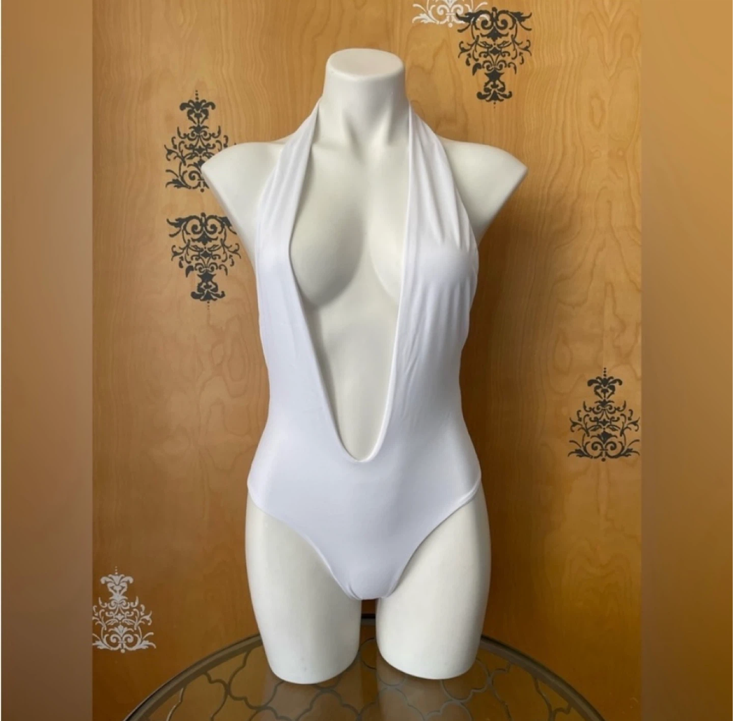 NWT White Halter Neck Monokini Swimsuit Small