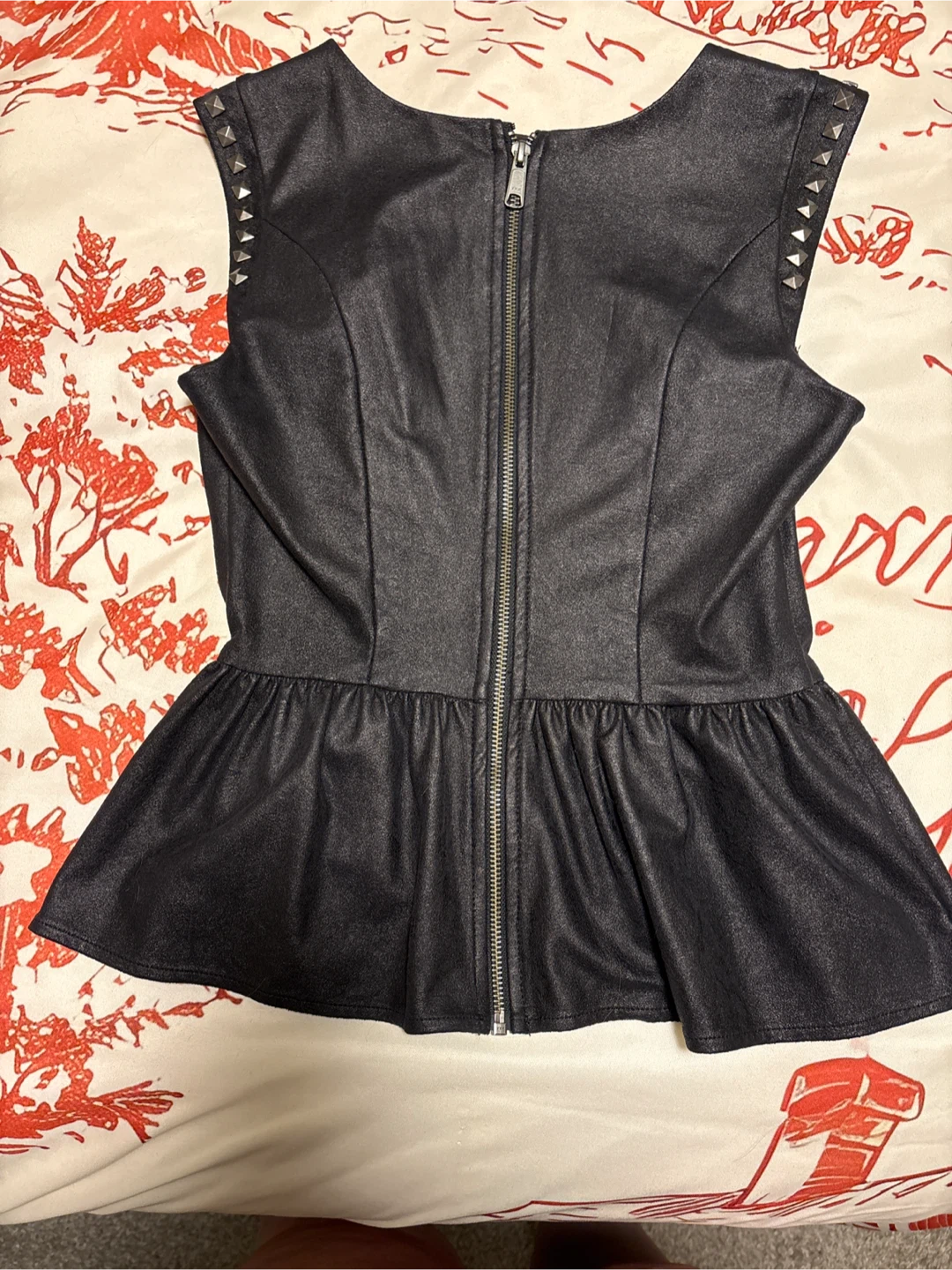Guess Black Faux Leather Peplum Top - Size S - photo 2