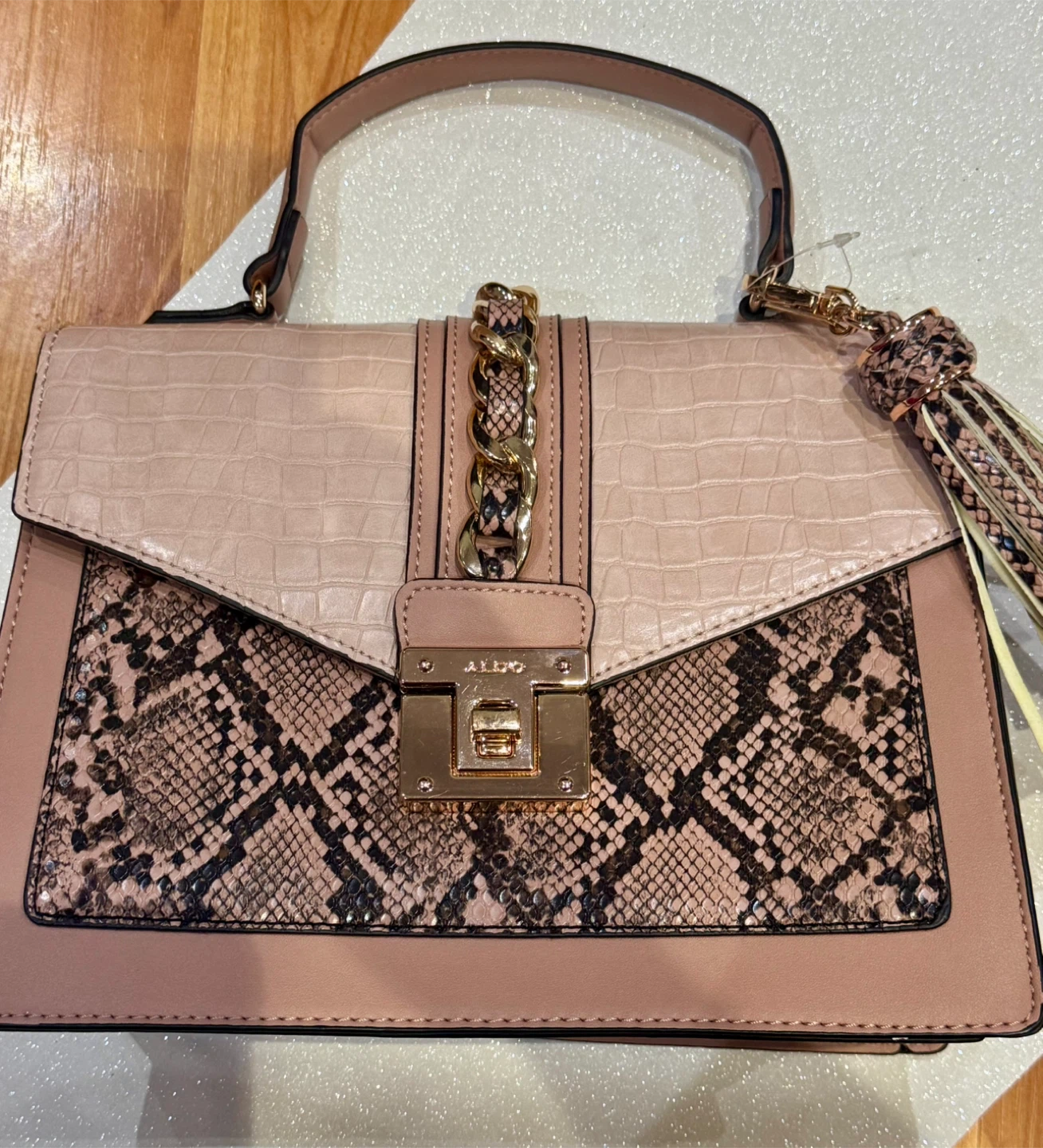 ALDO Pink & Snakeskin Print Handbag