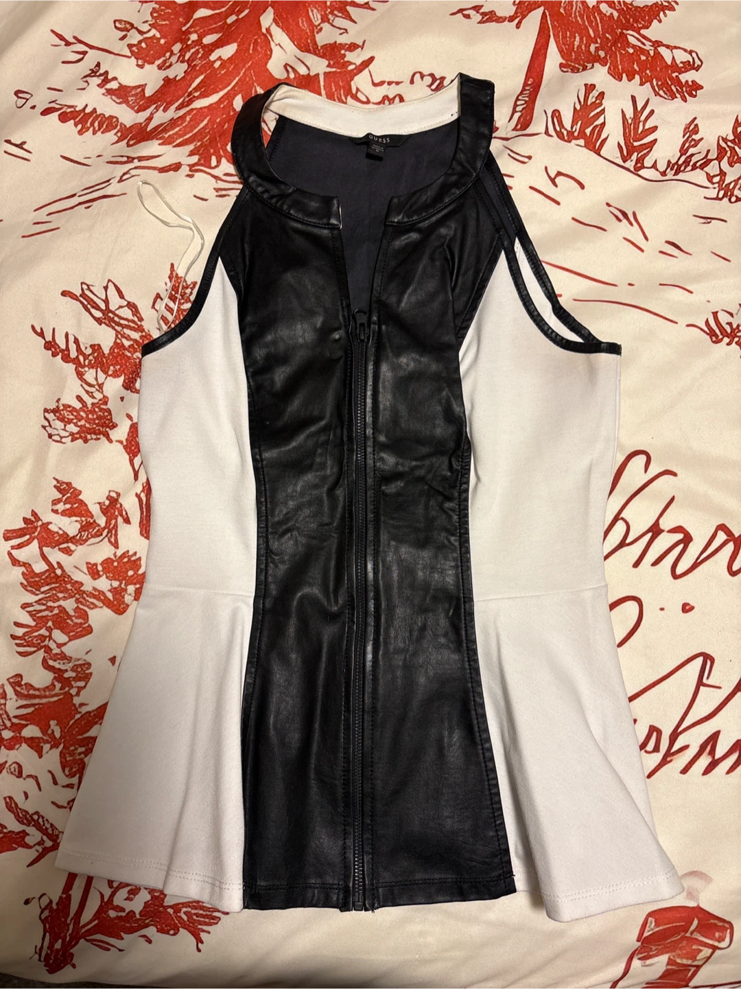 Guess Black & White Faux Leather Top - Size M