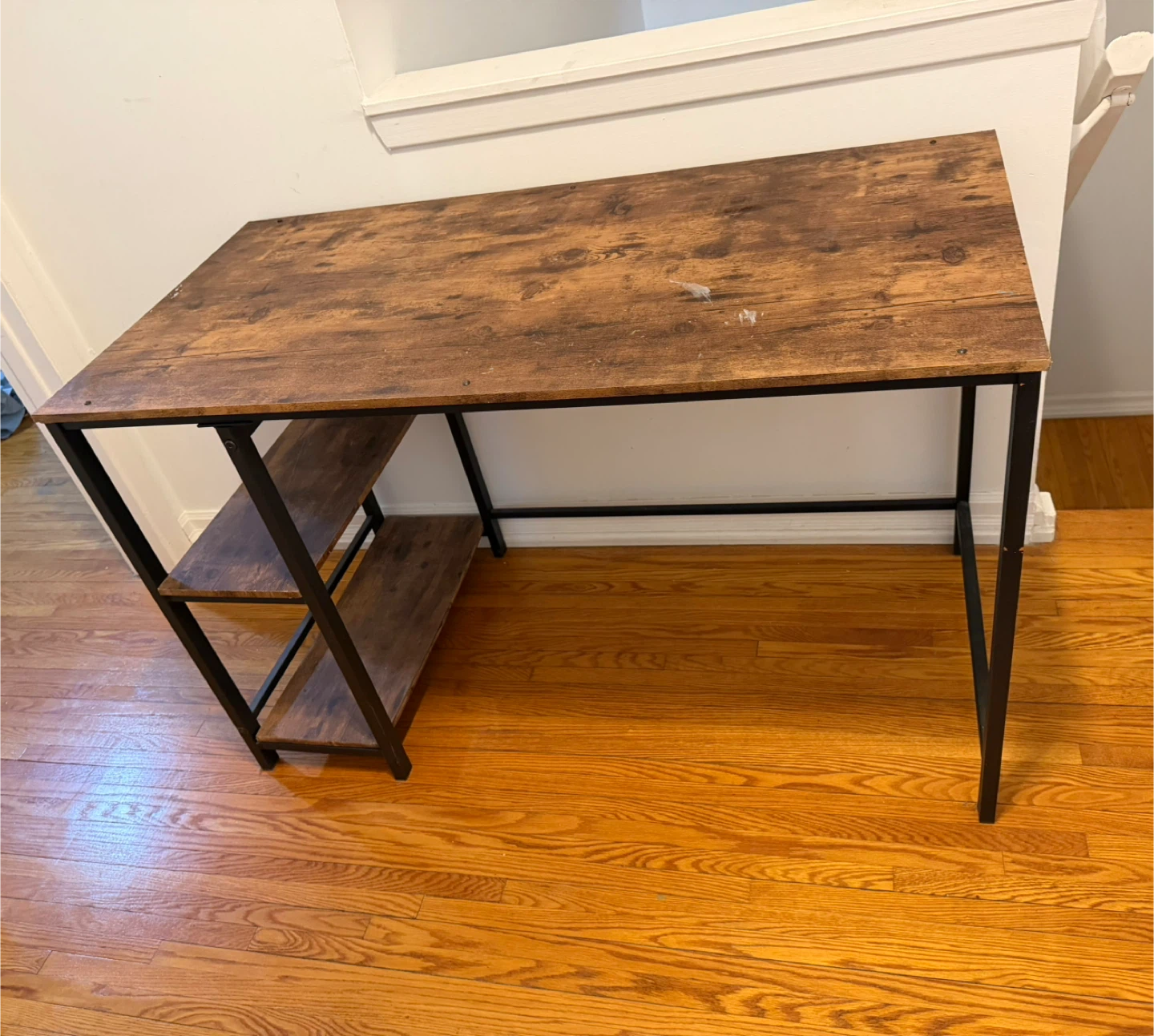 Brown & Black Wood Desk with Shelves