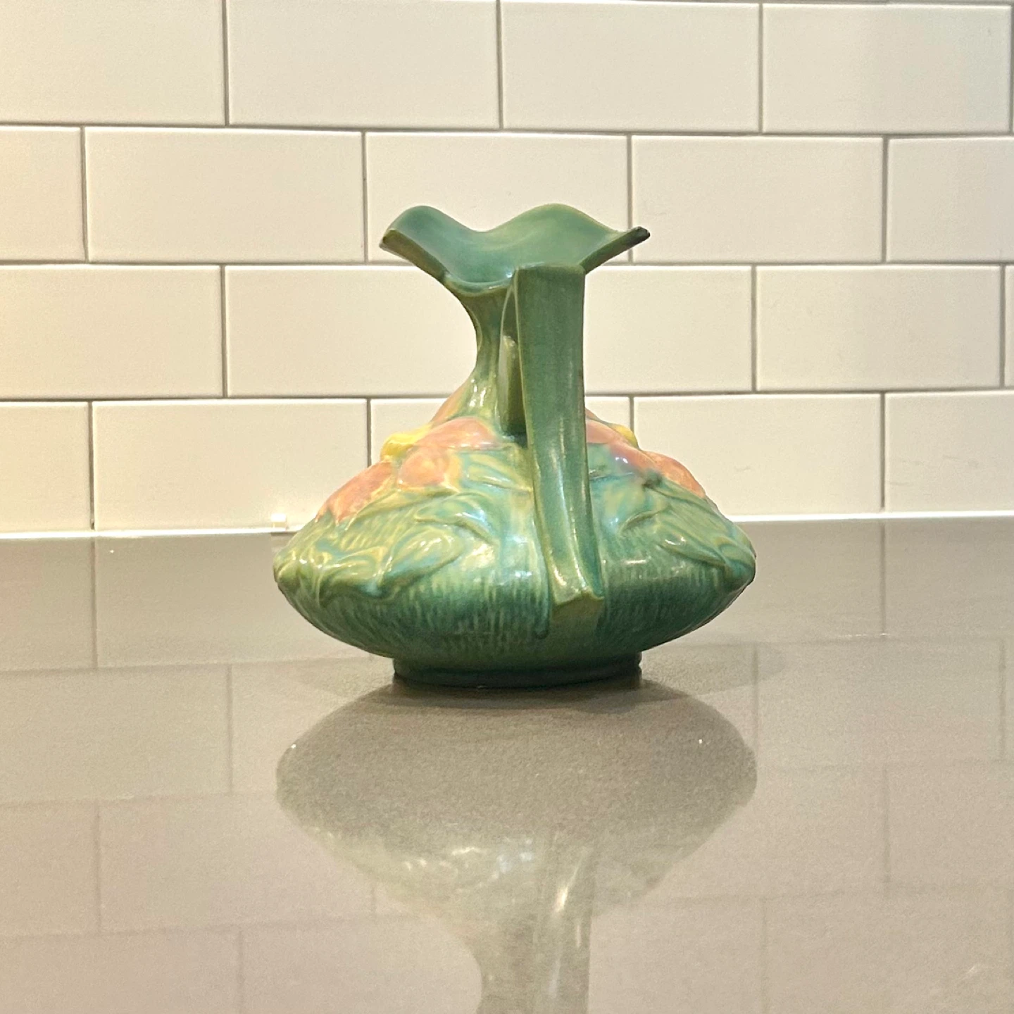 Roseville Water Lily Ewer Vase 176-6 Green Art Pottery - photo 4