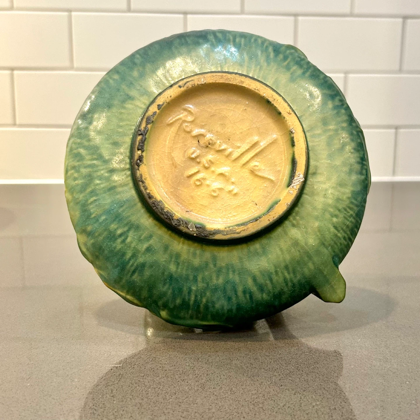 Roseville Water Lily Ewer Vase 176-6 Green Art Pottery - photo 2