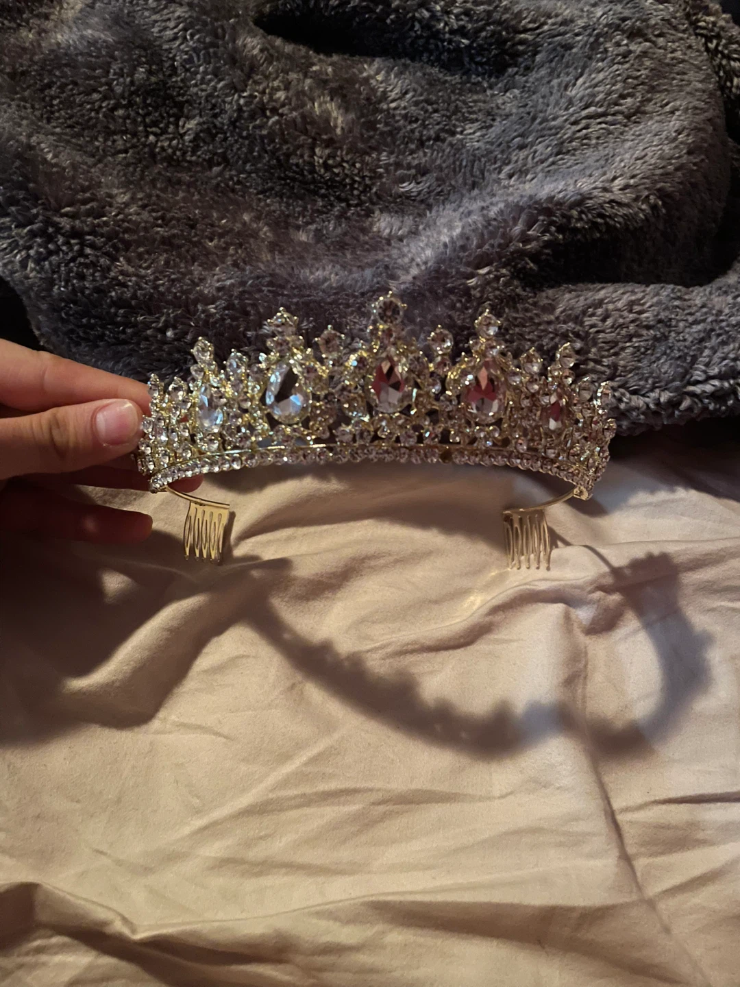 Gold Rhinestone Tiara with Combs