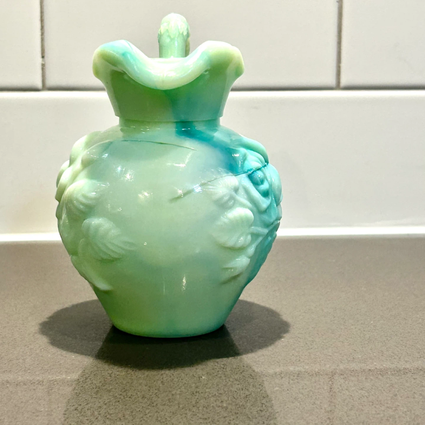 Vintage Avon Green Slag Milk Glass Creamer Pitcher - photo 3