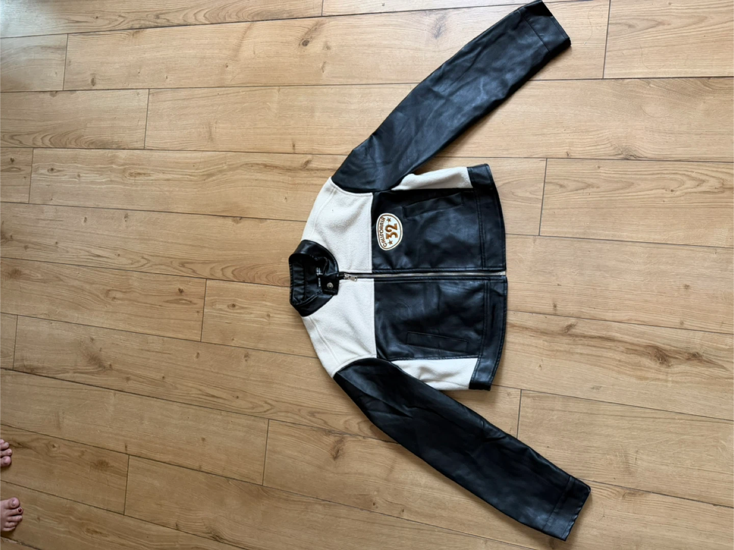 Shein Black & White Faux Leather Jacket - Size S