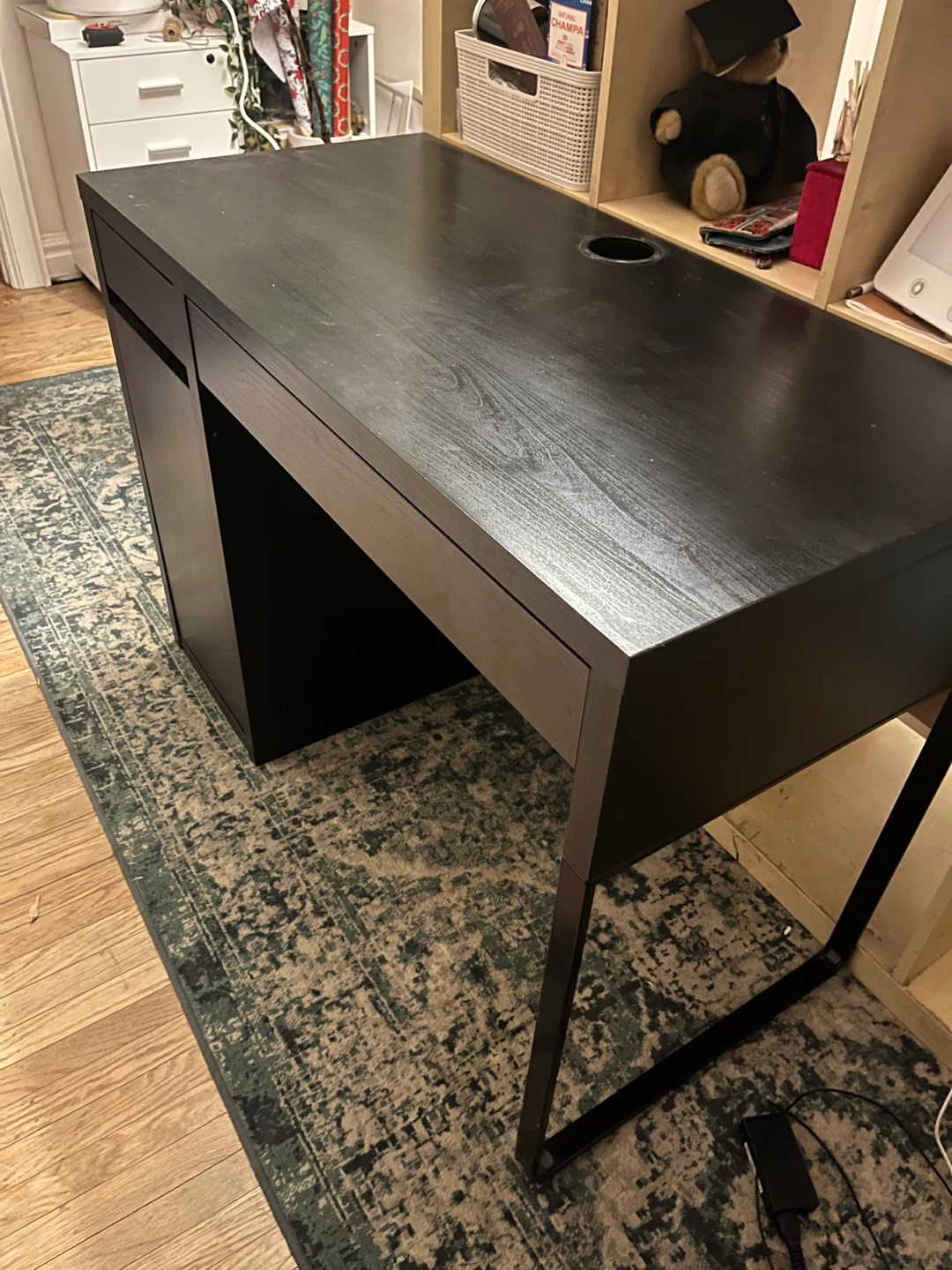 Black Desk with Drawers and Cabinet
