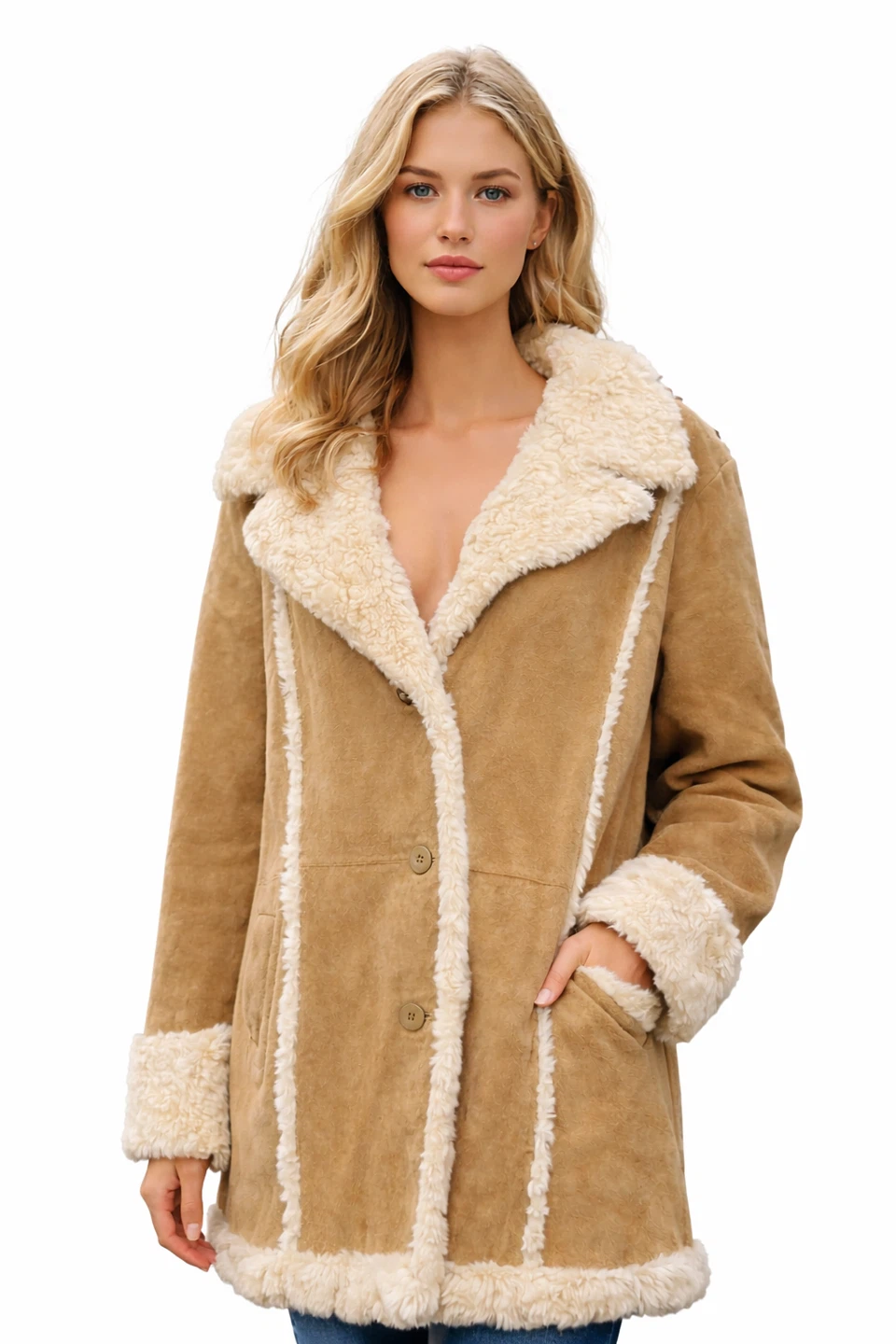 NEW Wilson’s Leather Shearling Style Coat Women’s 2X Tan Beige