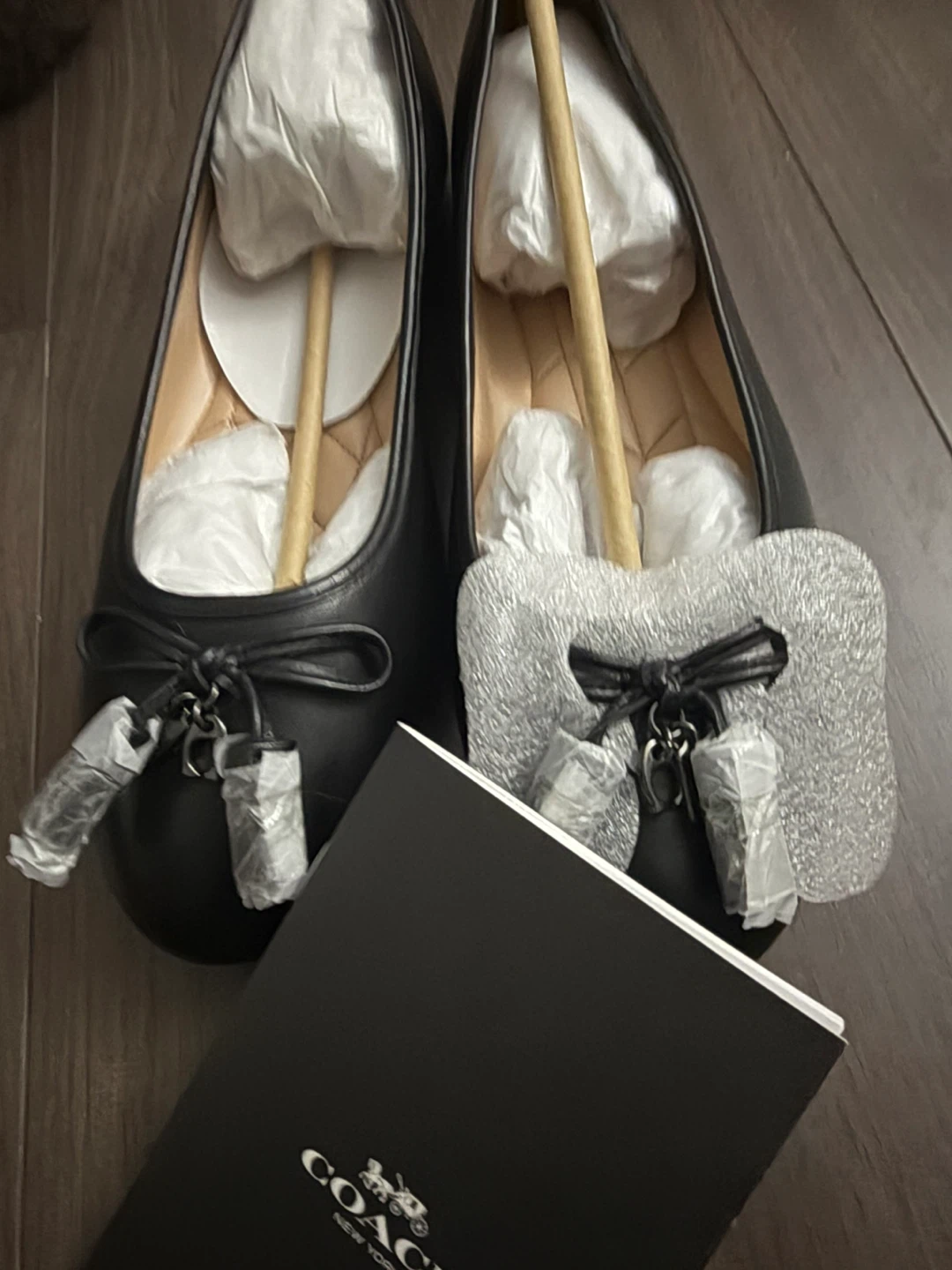 New Coach Black Leather Ballet Flats, Size 8.5