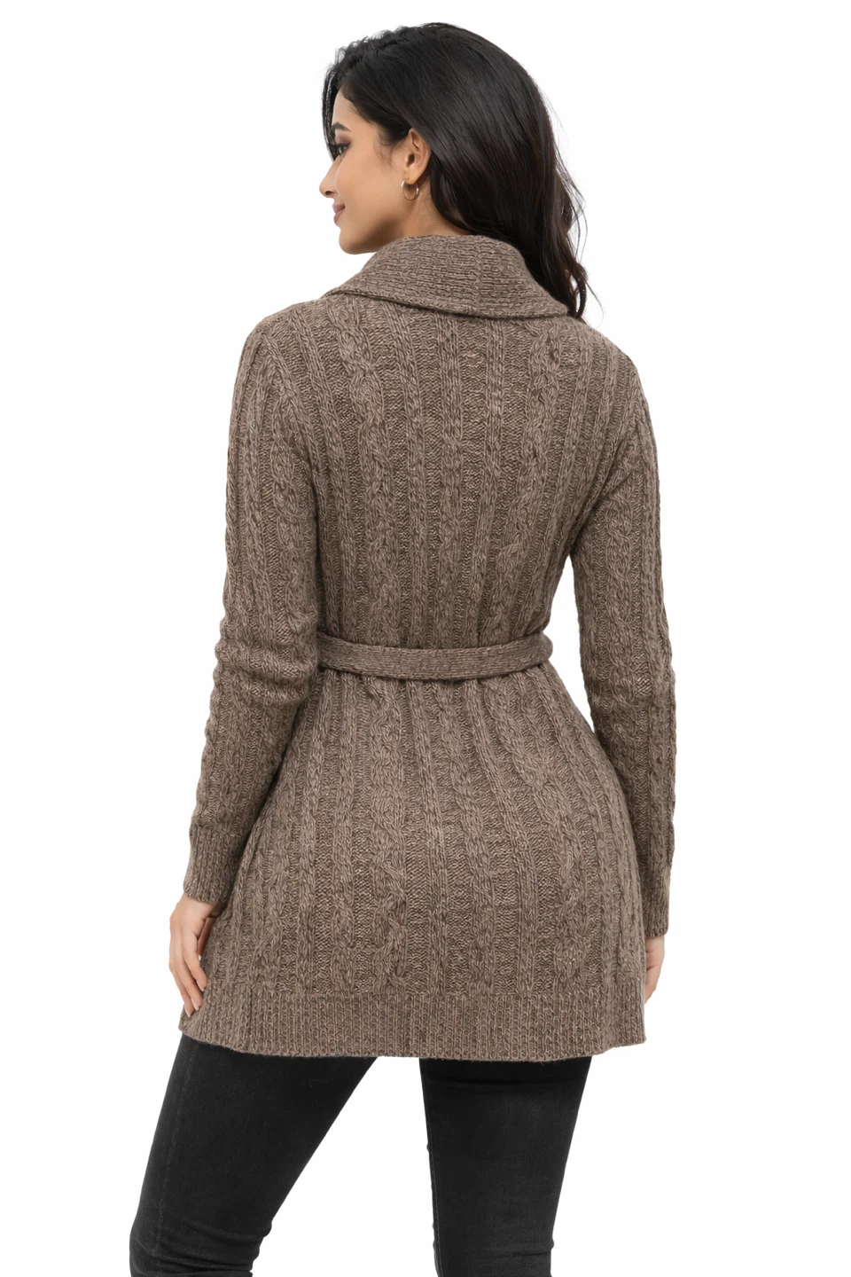 Old Navy Women’s Cable Knit Cardigan Sweater Belted Size M Brown - photo 3