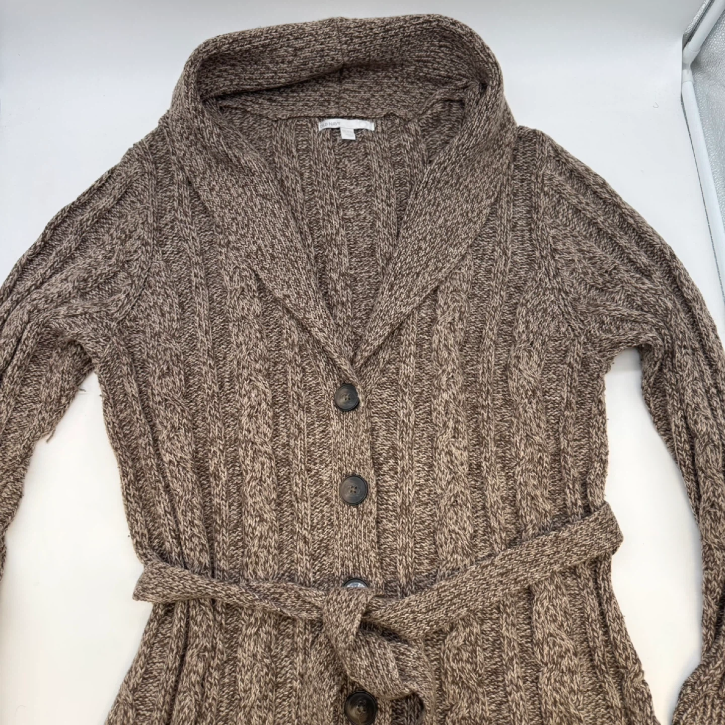 Old Navy Women’s Cable Knit Cardigan Sweater Belted Size M Brown - photo 5
