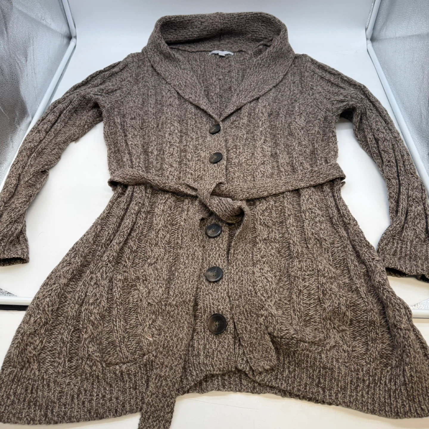 Old Navy Women’s Cable Knit Cardigan Sweater Belted Size M Brown - photo 4