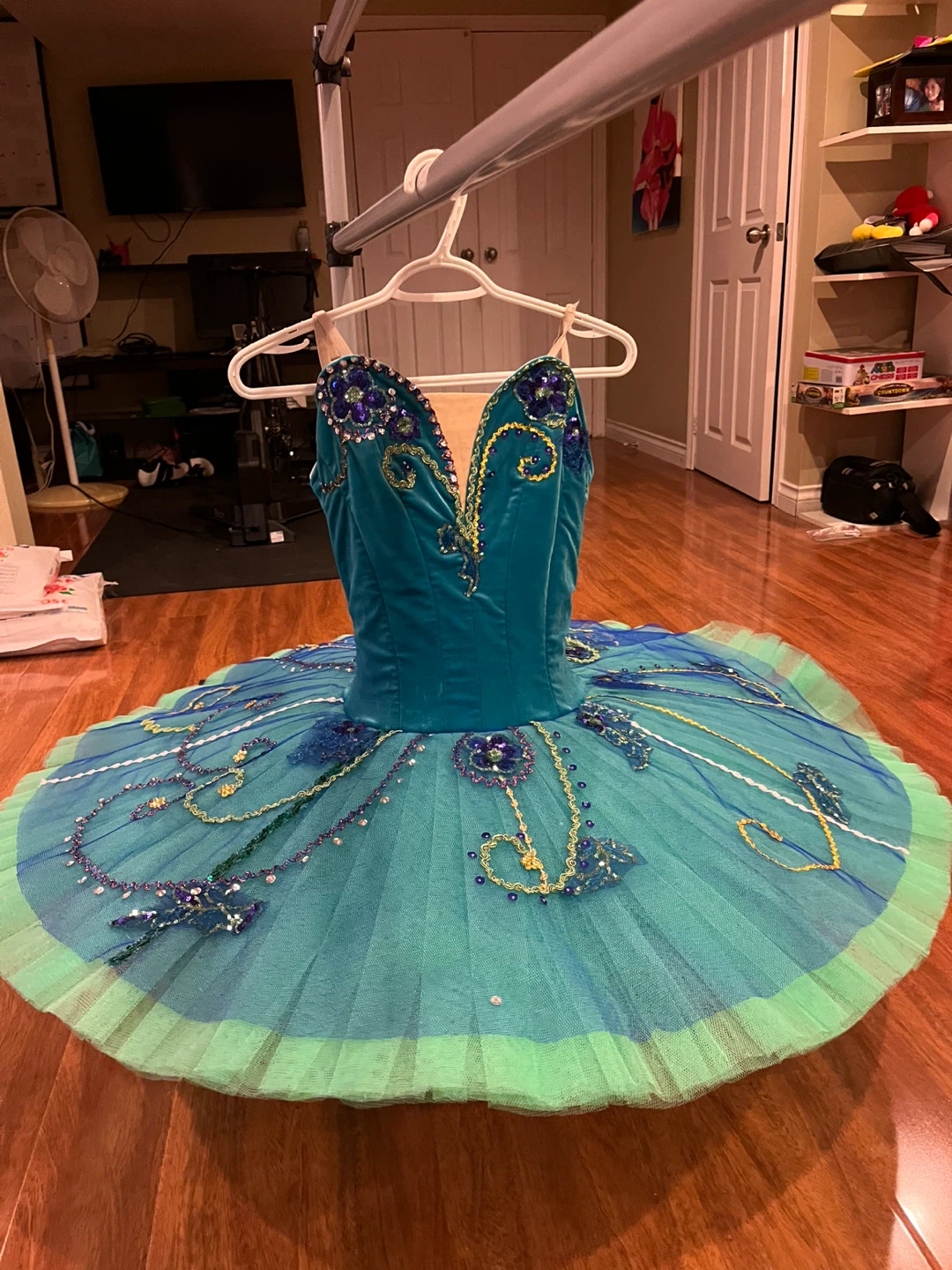 Teal and green dance tutu with matching headpiece