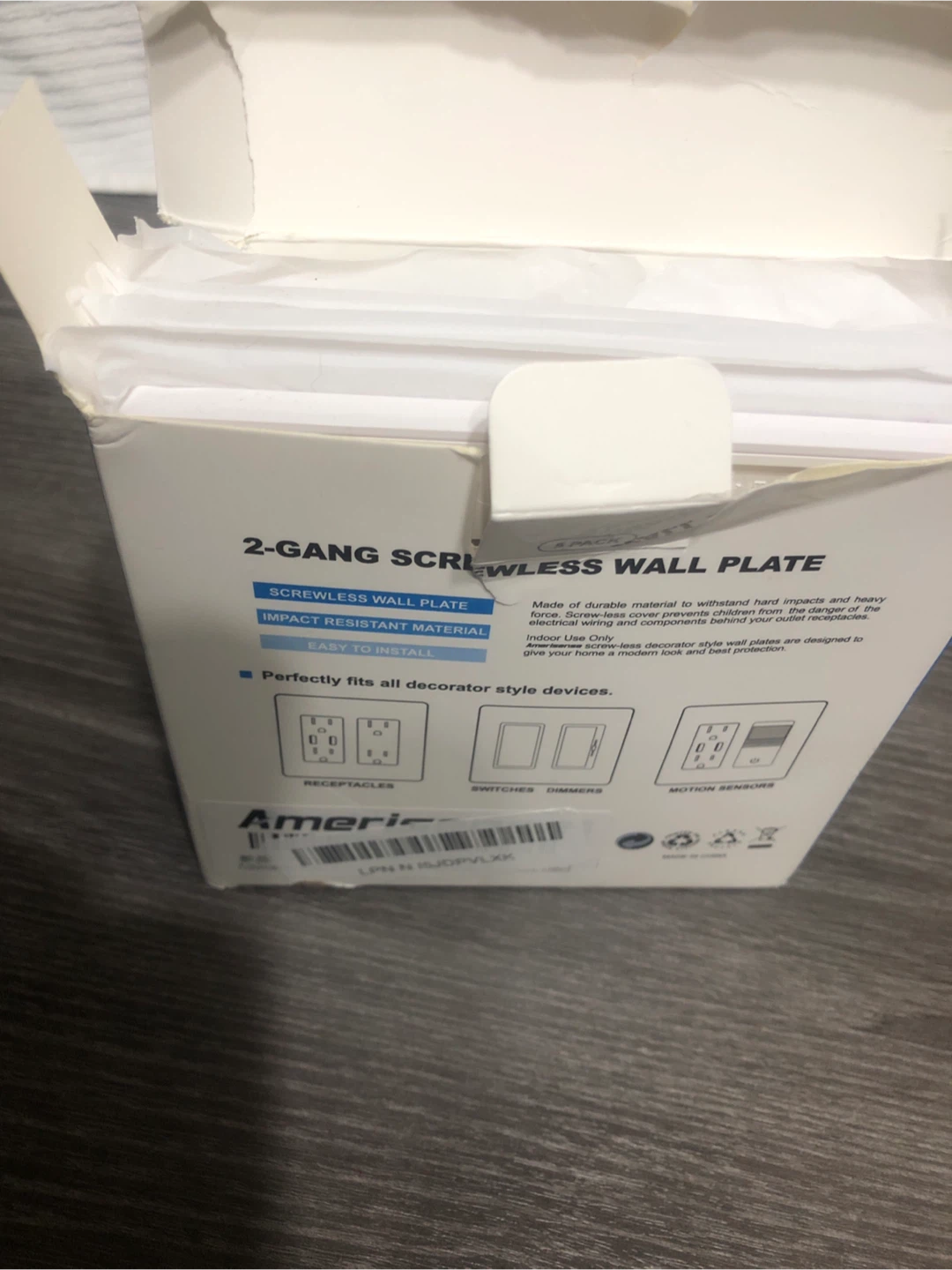 Amerisense 2-Gang Screwless Wall Plate - 5 Pack - New - photo 3