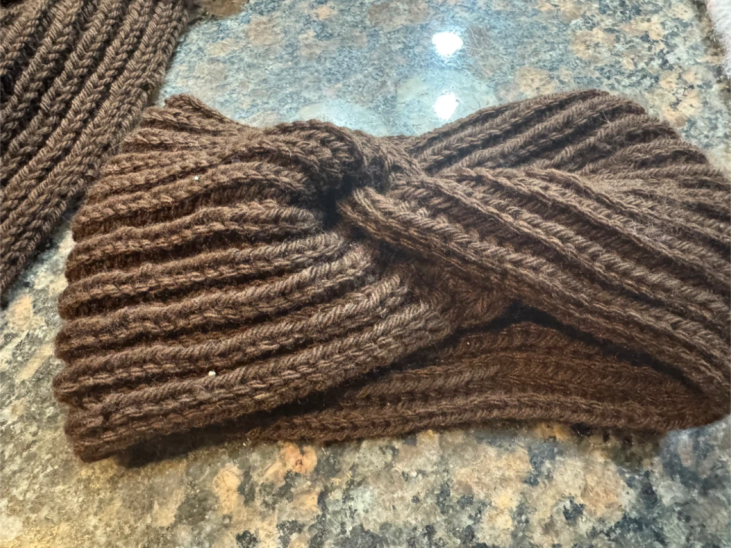 Hand-knitted Brown Scarf & Headband Set - photo 2