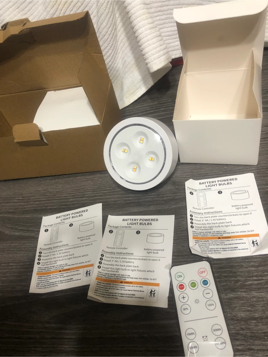 Battery Powered LED Puck Lights with Remote - New