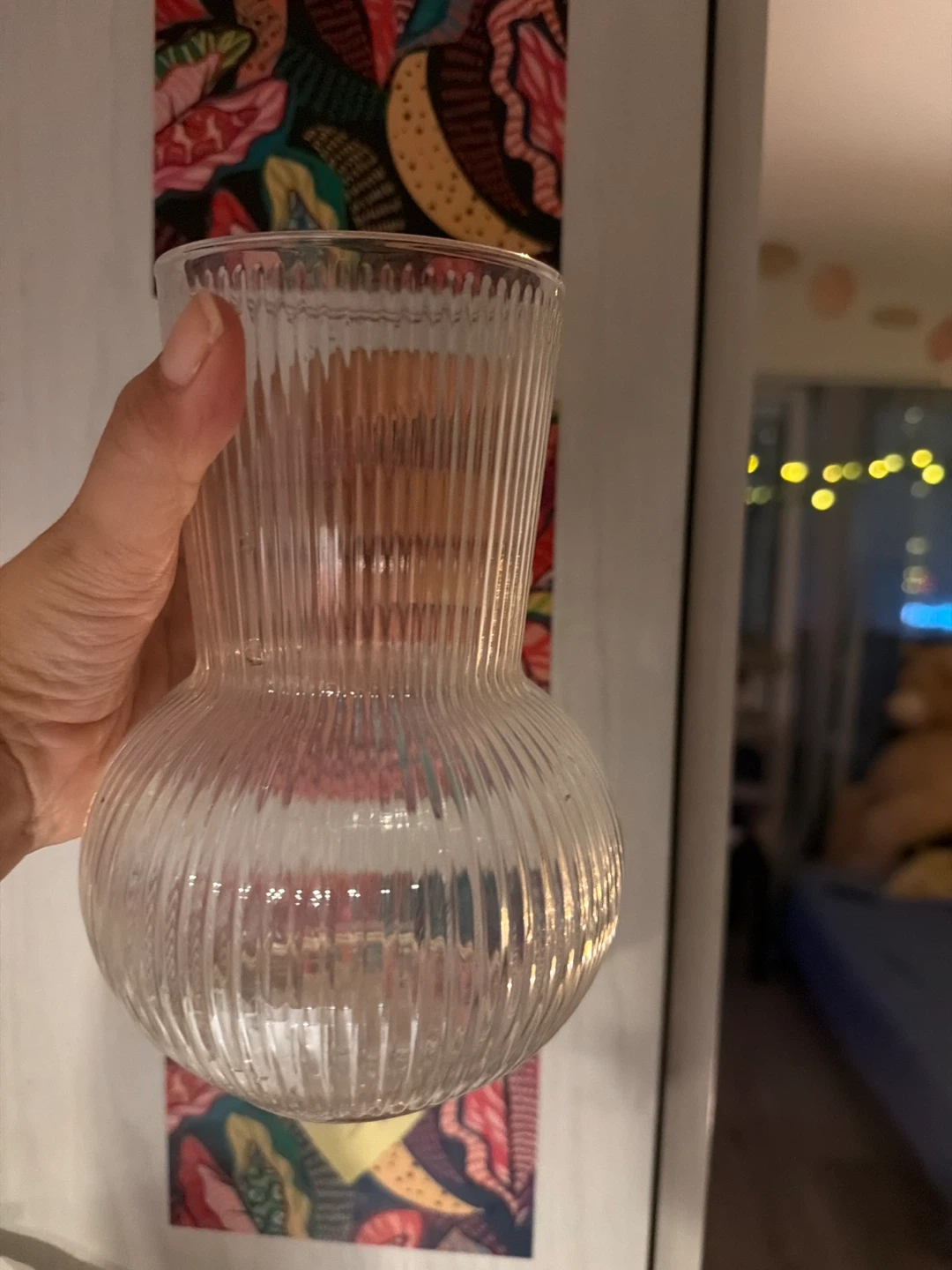 Clear Ribbed Glass Vase