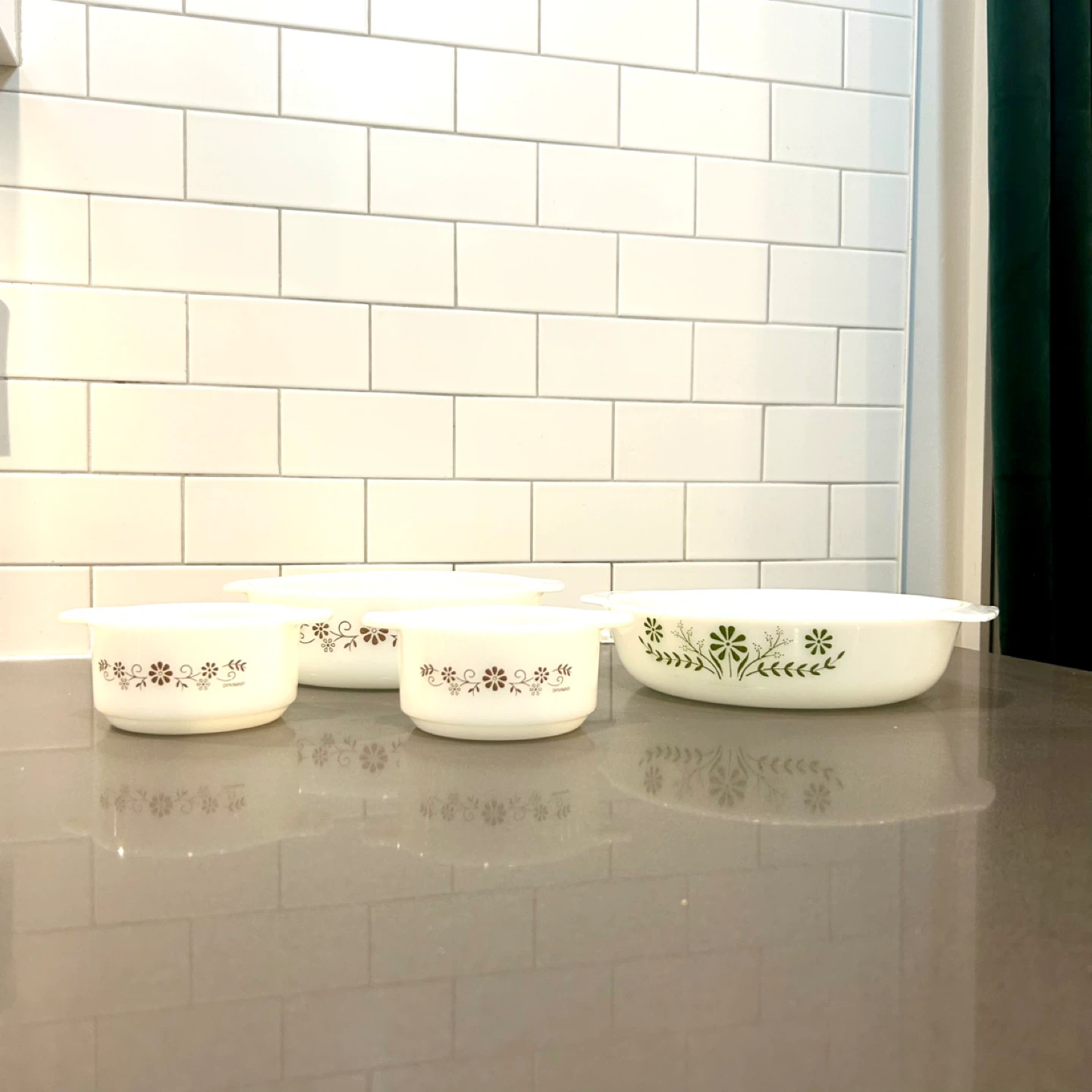 Vintage Milk Glass Casseroles Set of 3 + 1 Floral Matching Set