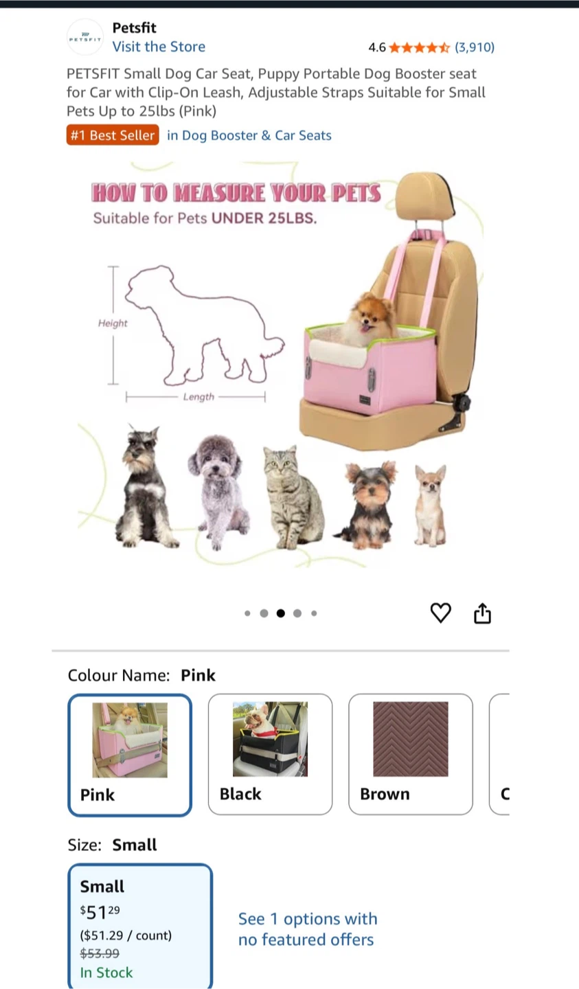 New! PETSFIT Small Dog Car Seat - Pink - photo 4