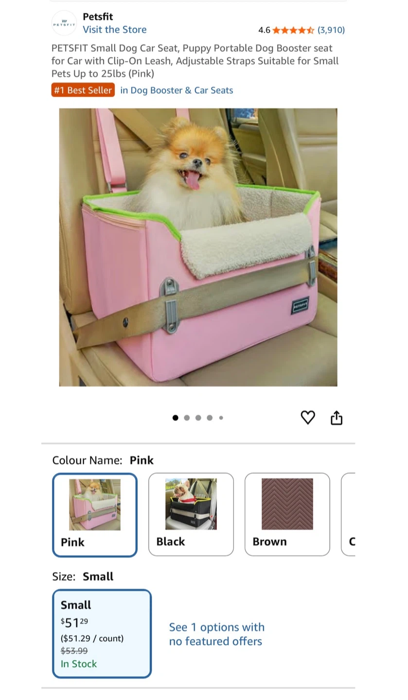 New! PETSFIT Small Dog Car Seat - Pink