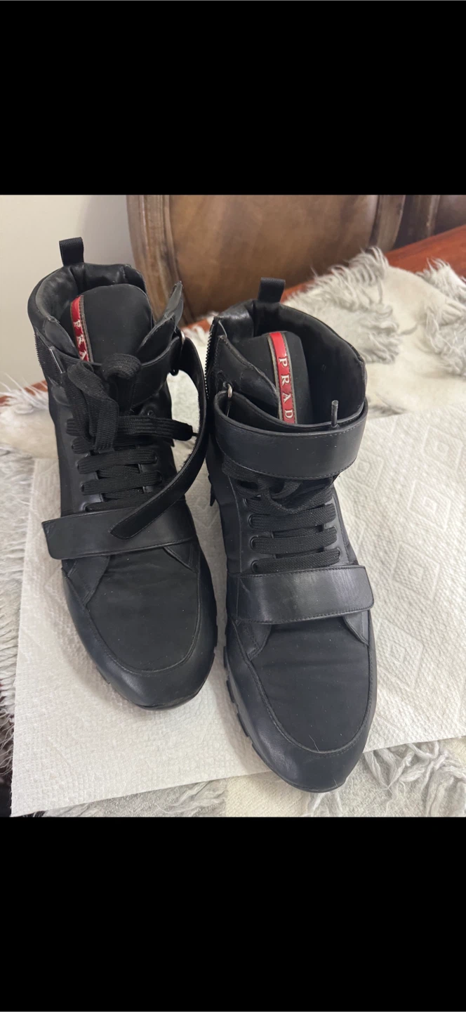 Prada Black Leather High-Top Sneakers