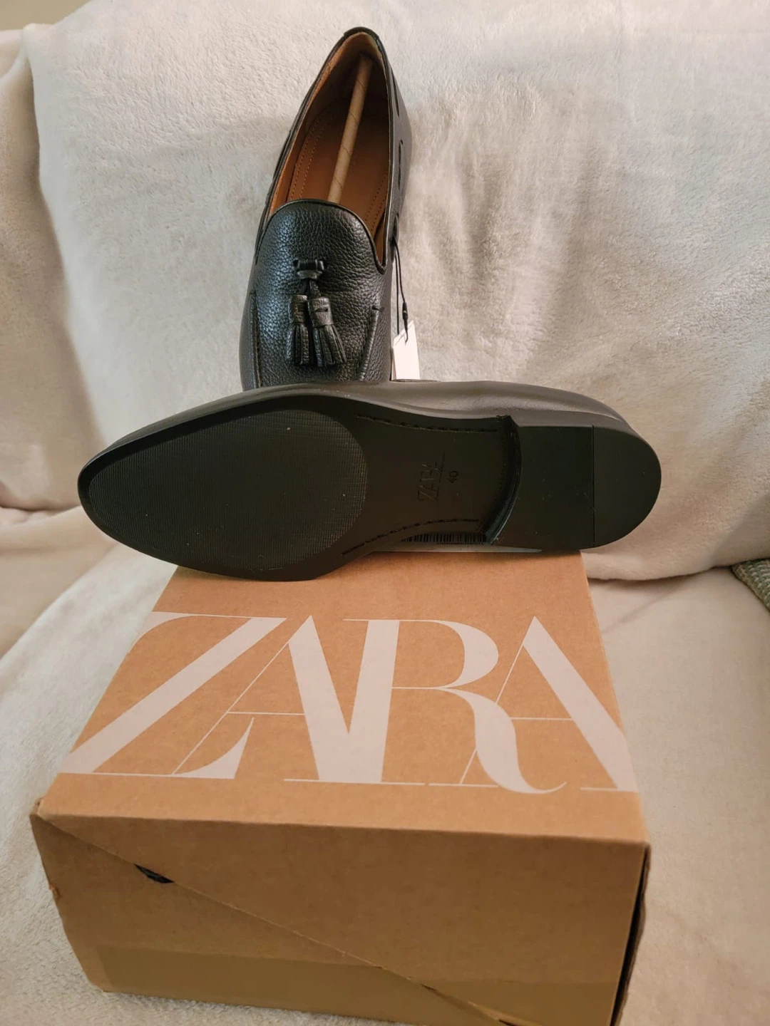 New Zara Black Leather Tassel Loafers