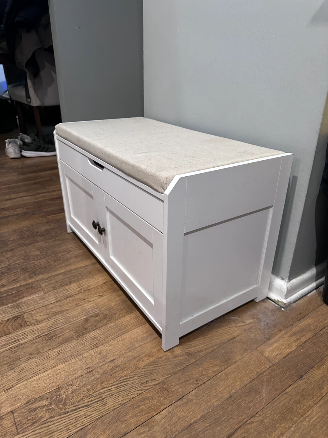White Entryway Bench with Storage