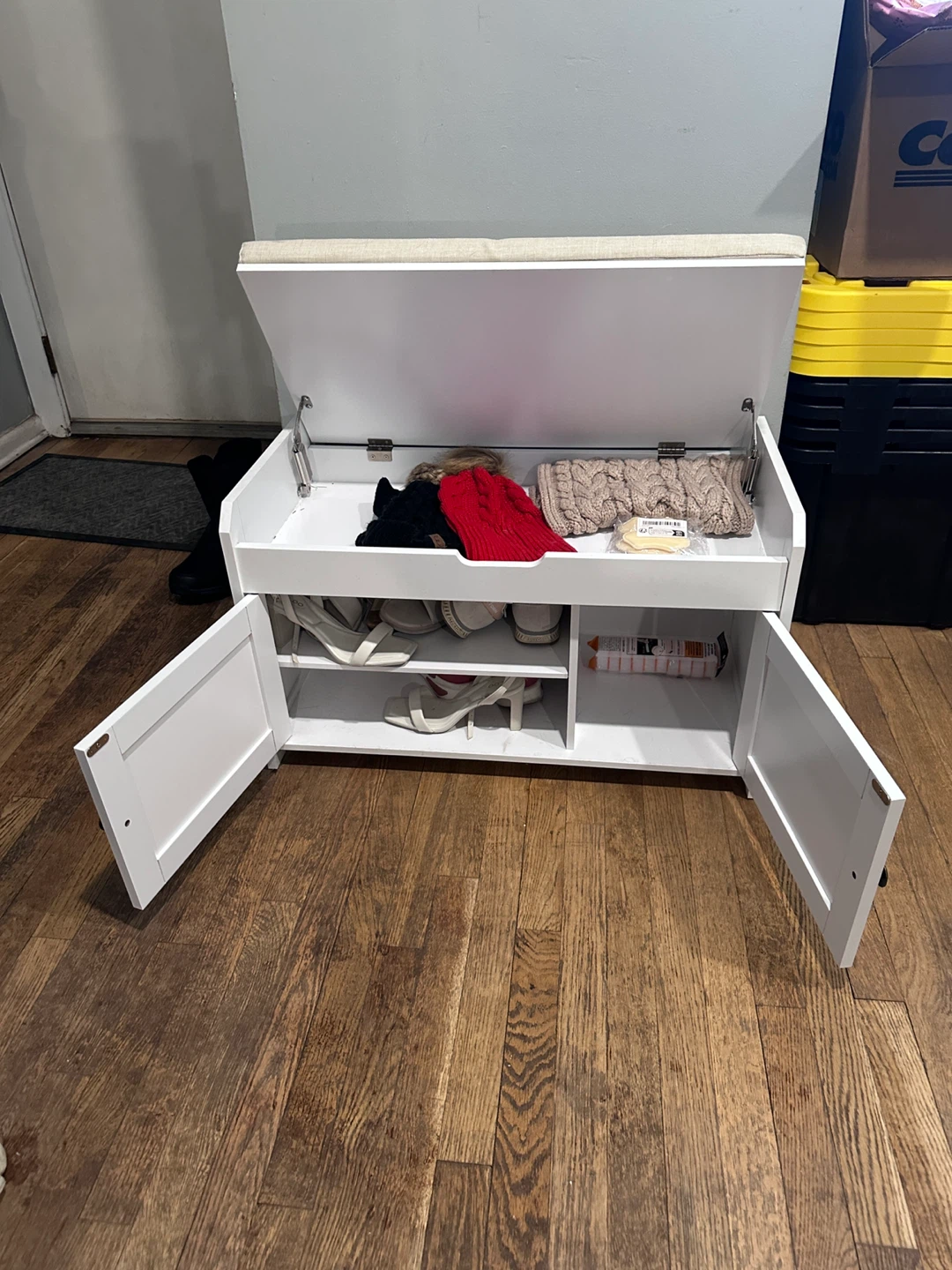 White Entryway Bench with Storage - photo 3