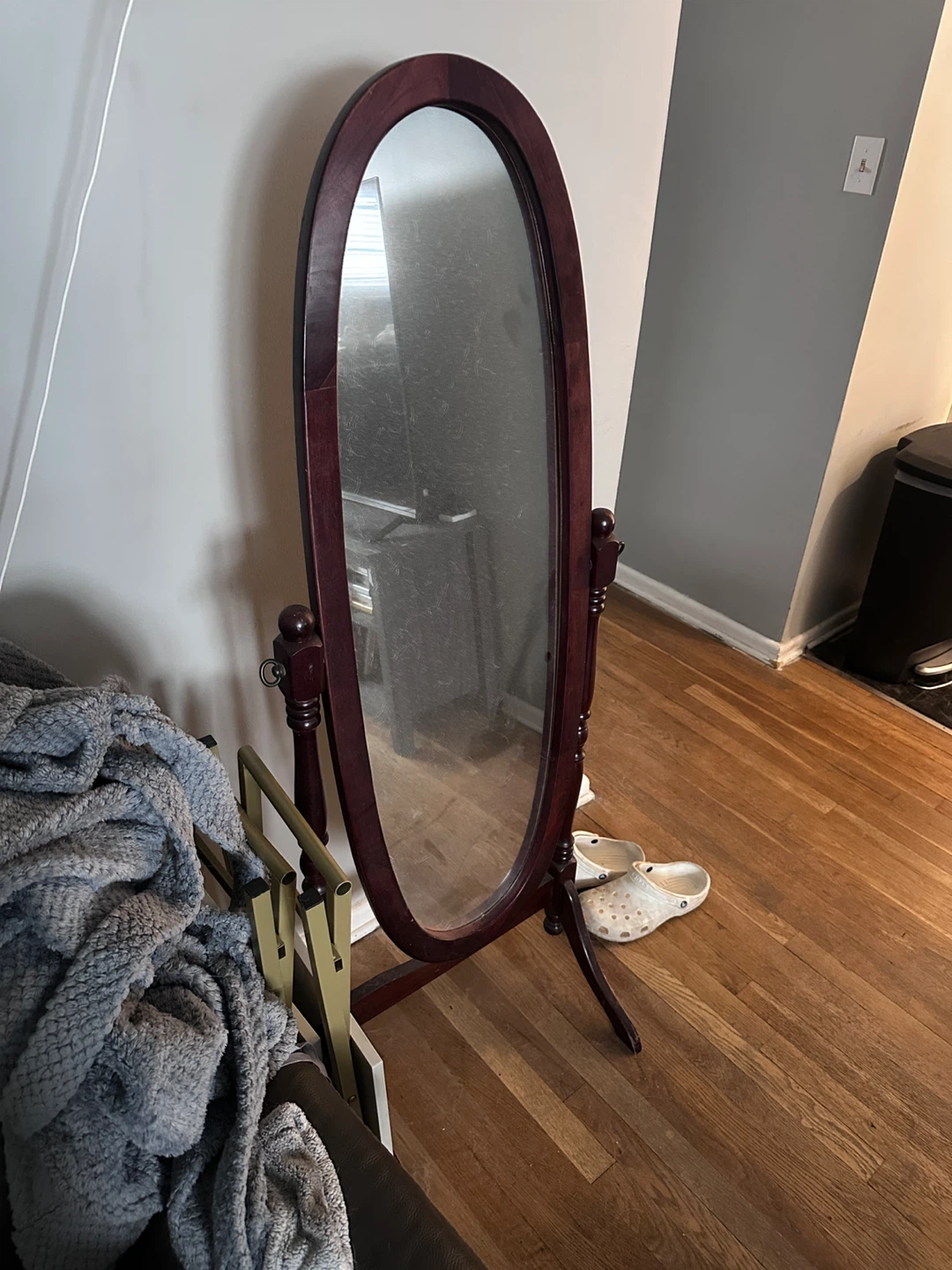 Oval Floor Mirror - Brown Wood Frame - photo 2