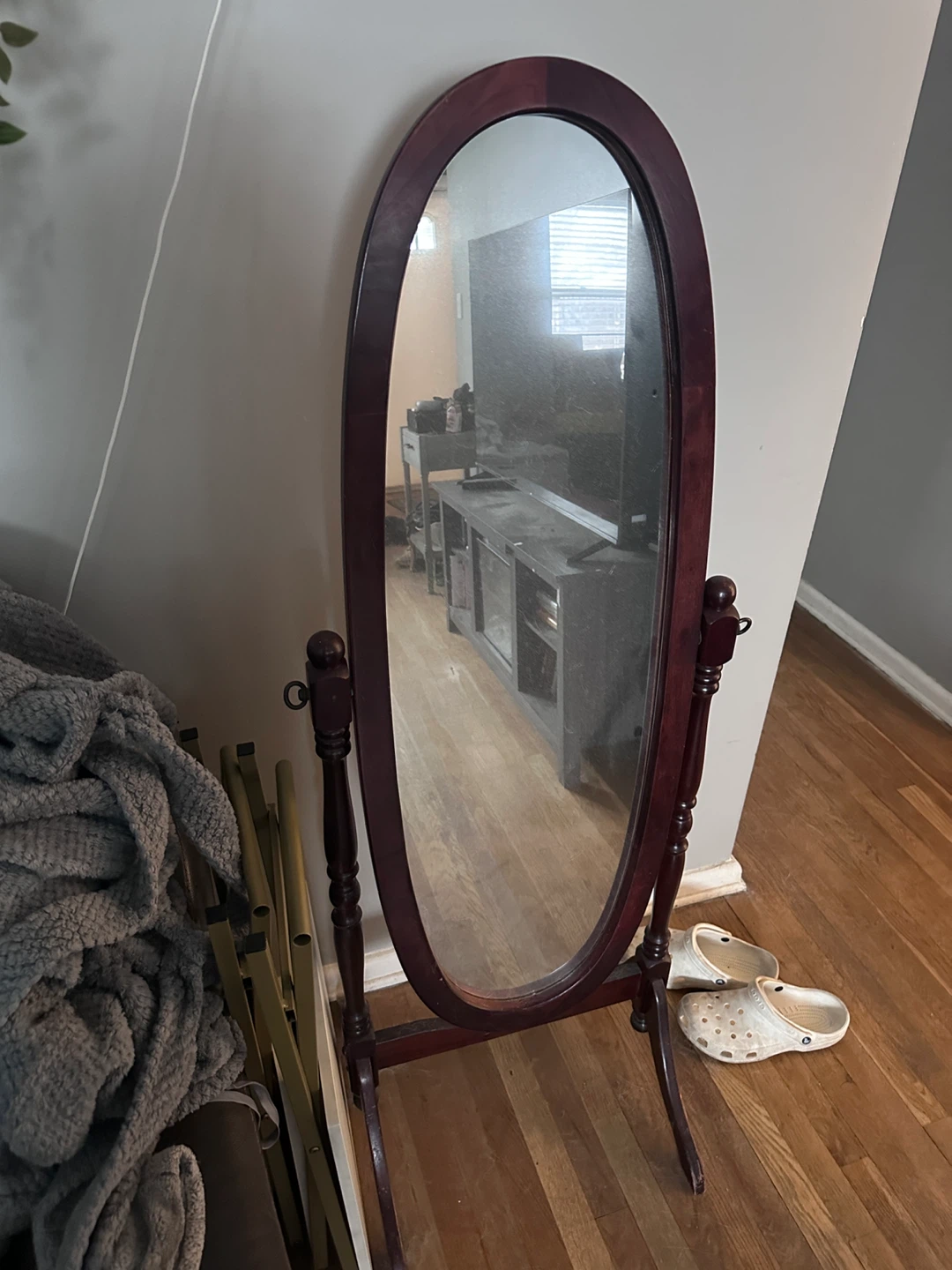Oval Floor Mirror - Brown Wood Frame - photo 3