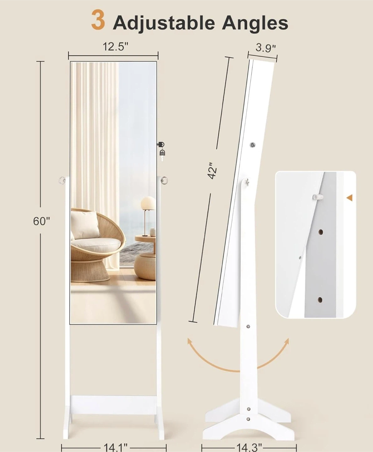 White Jewelry Armoire with Mirror - photo 3