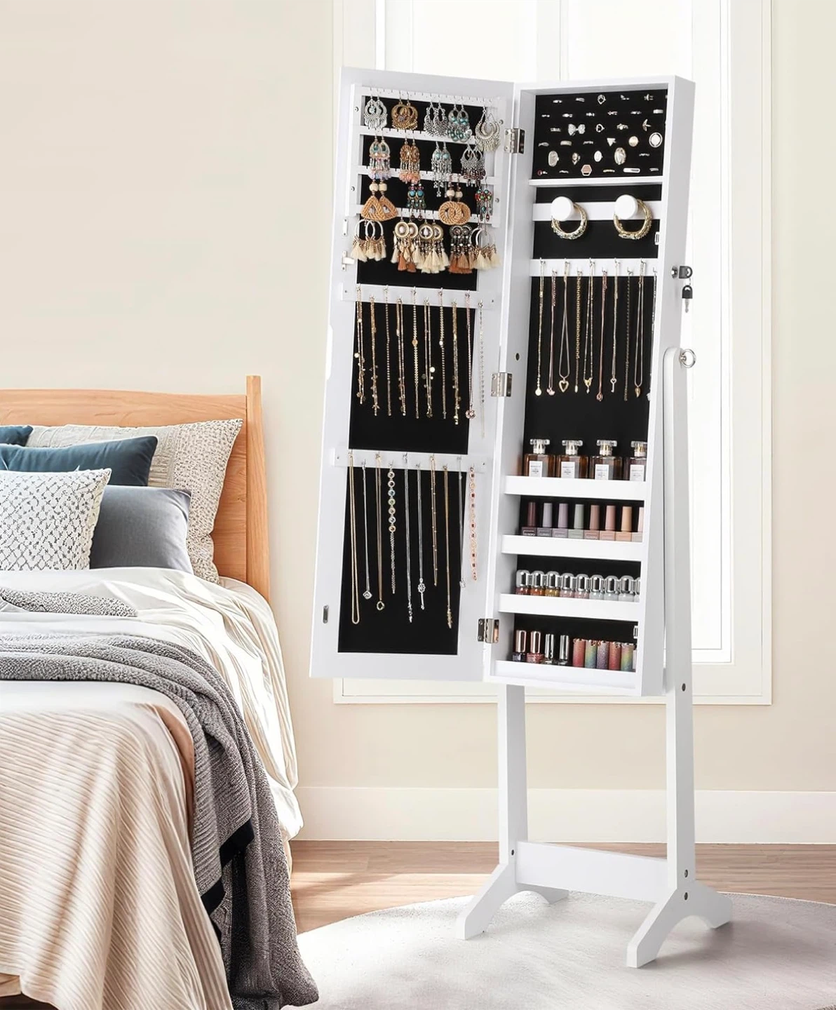 White Jewelry Armoire with Mirror