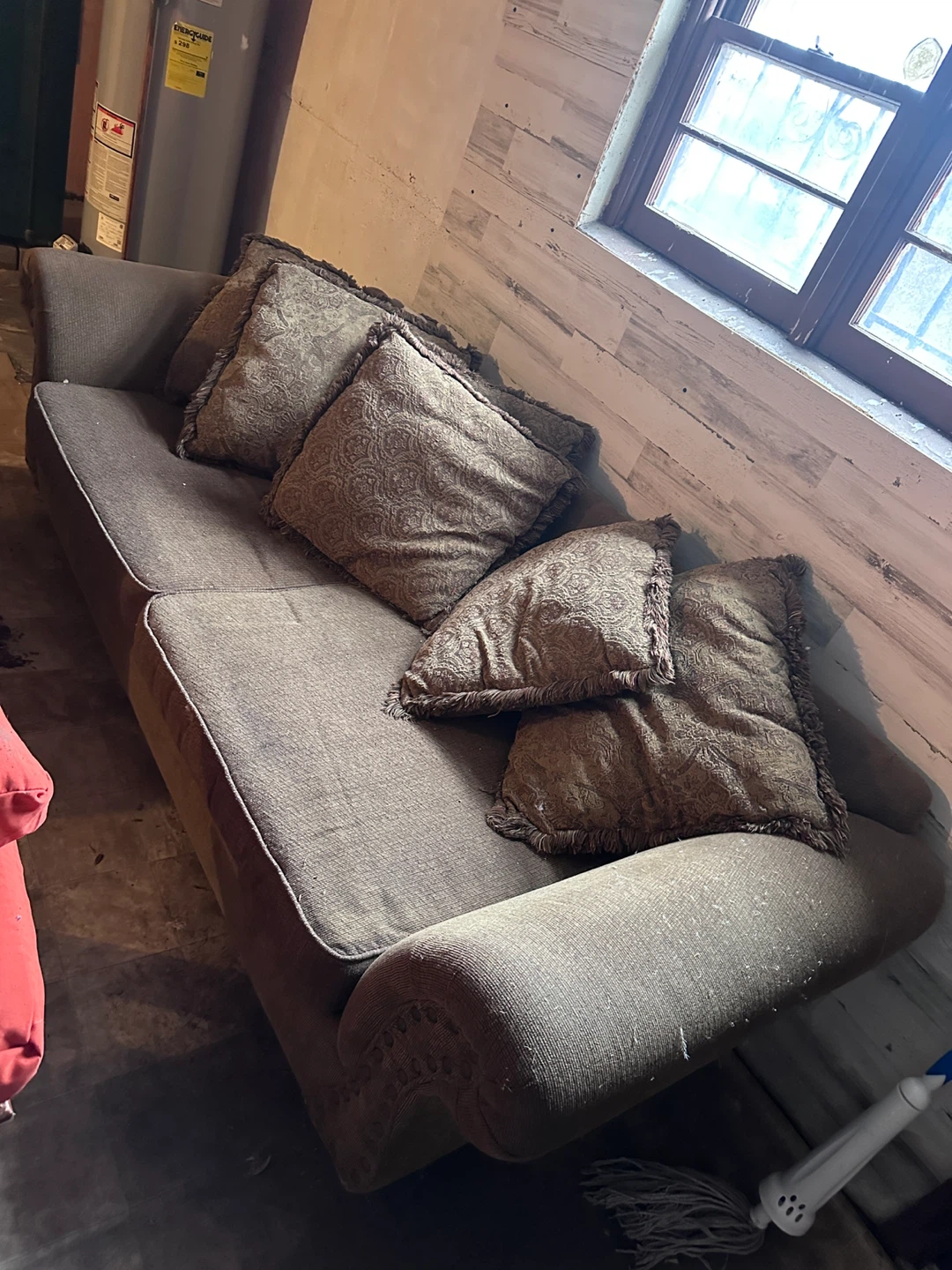 Used Brown Sofa with Pillows - photo 4