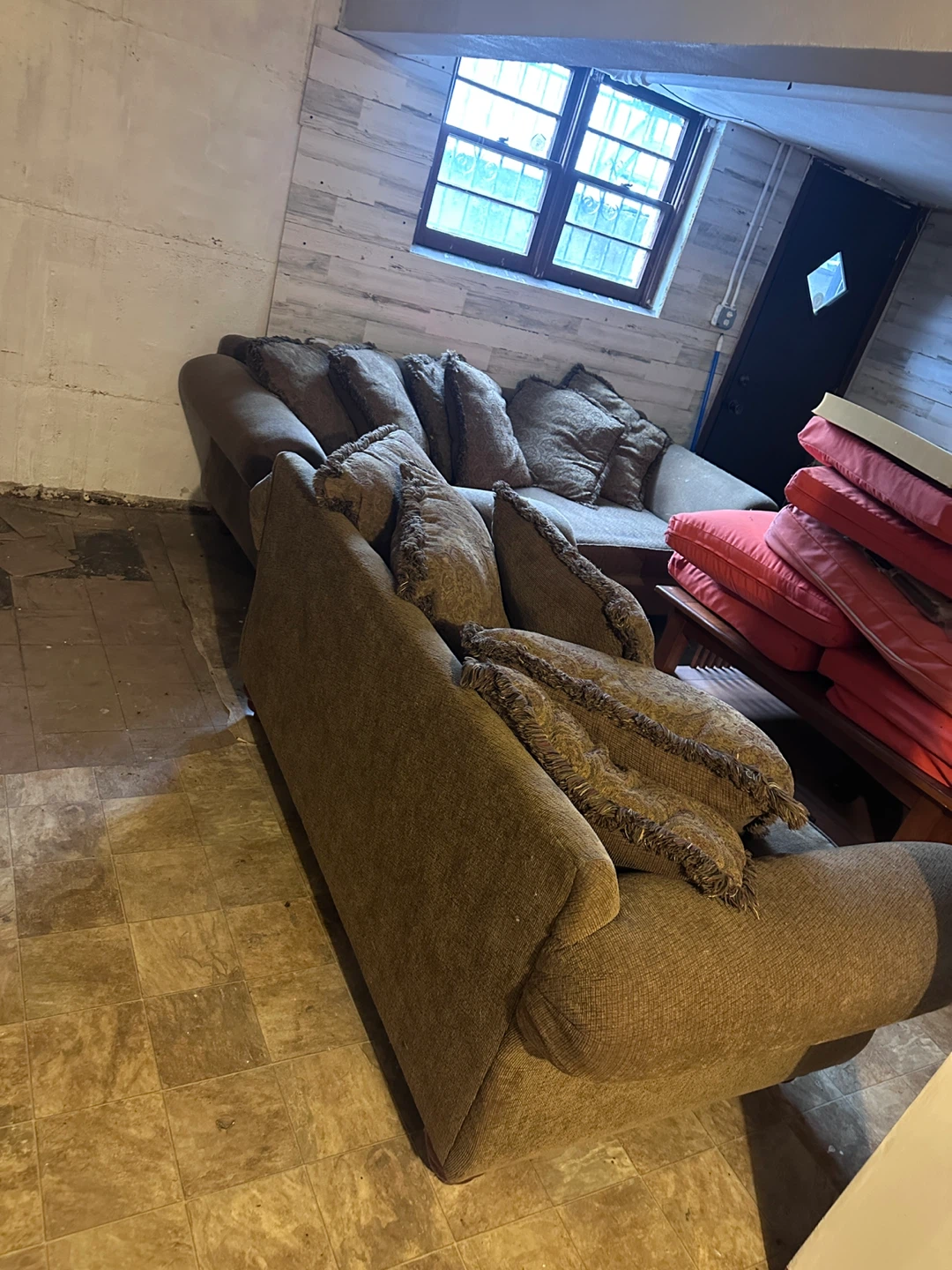 Used Brown Sofa with Pillows - photo 2