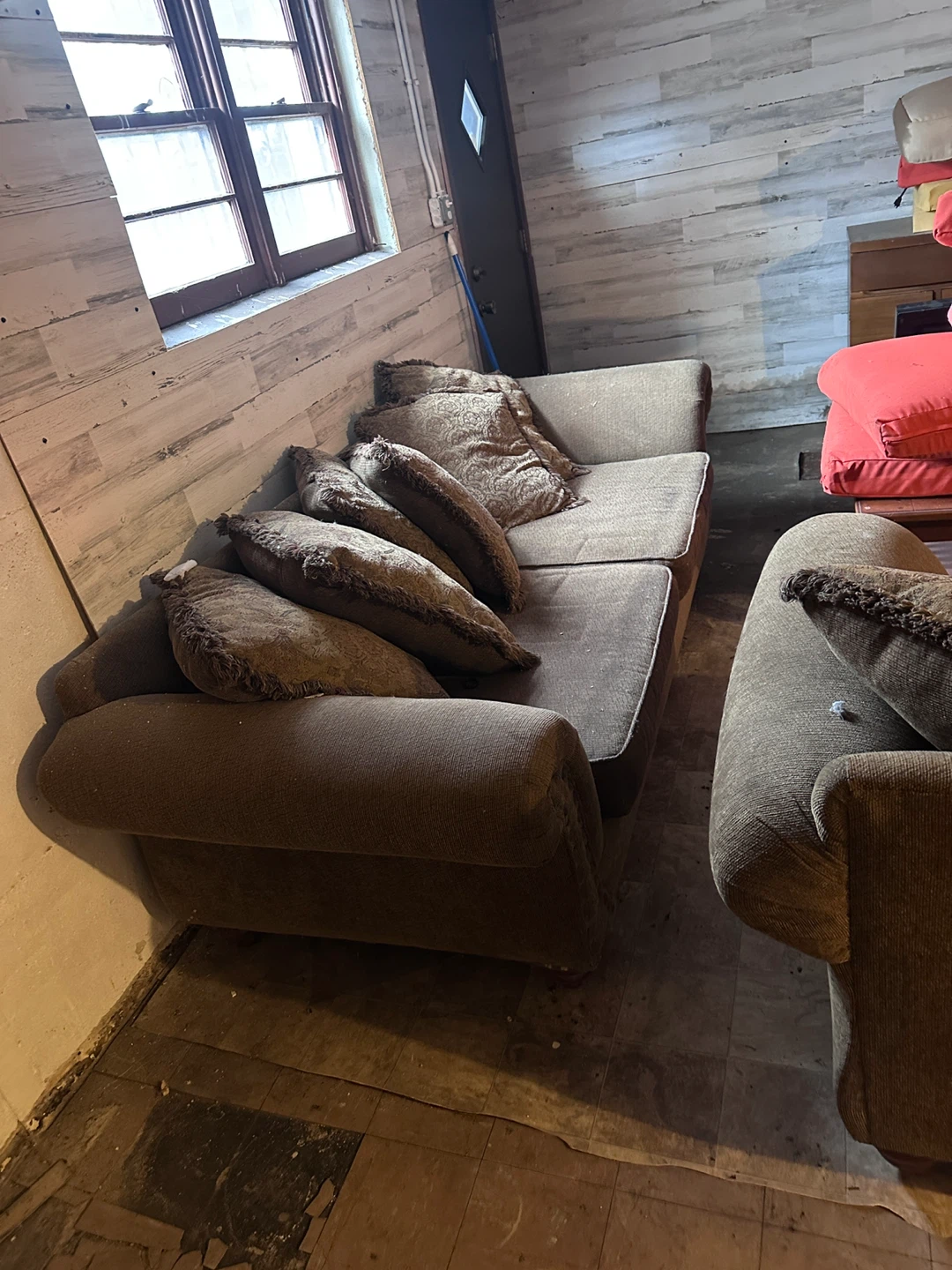 Used Brown Sofa with Pillows - photo 3