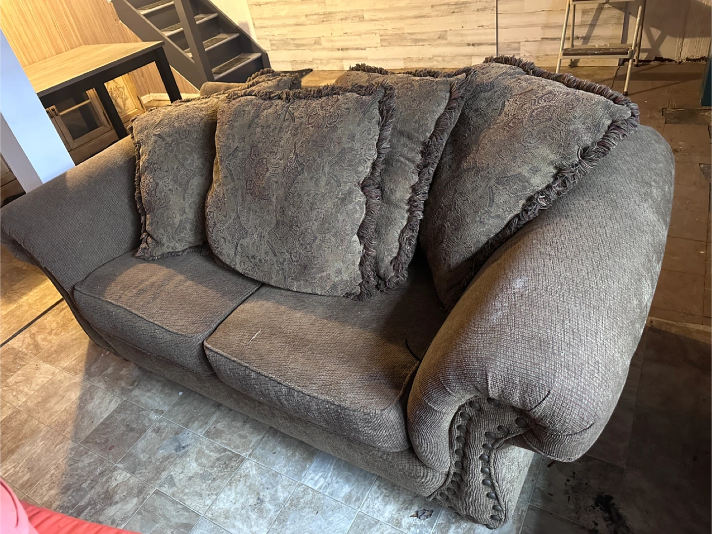 Used Brown Sofa with Pillows