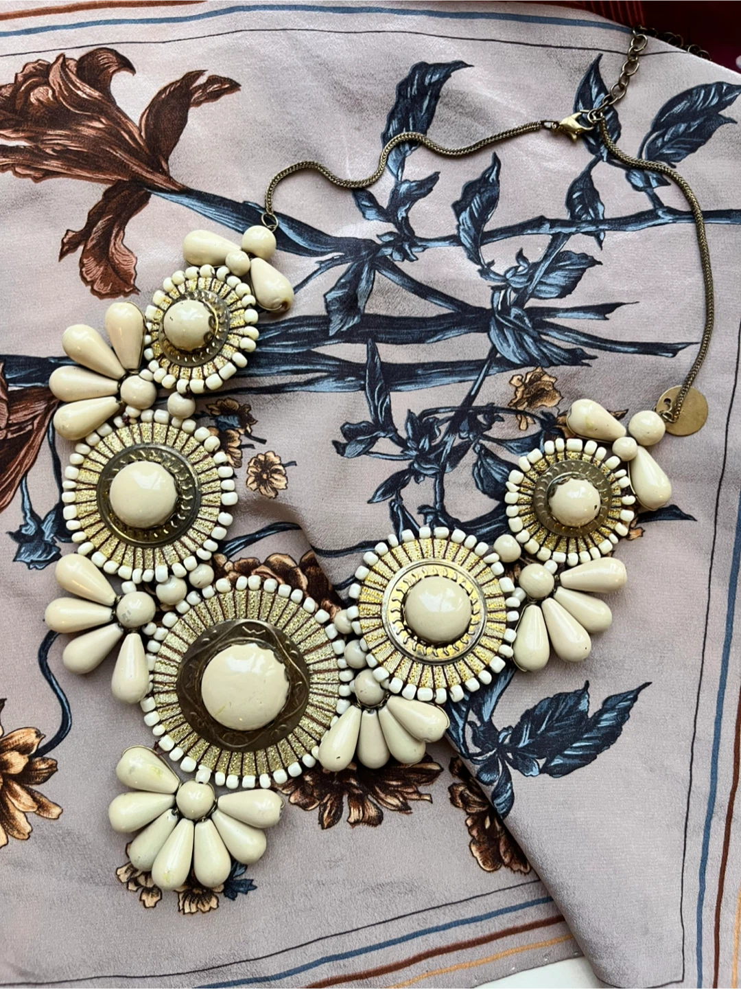 Statement Necklace - Beige & Gold Boho Large Chunky - photo 3