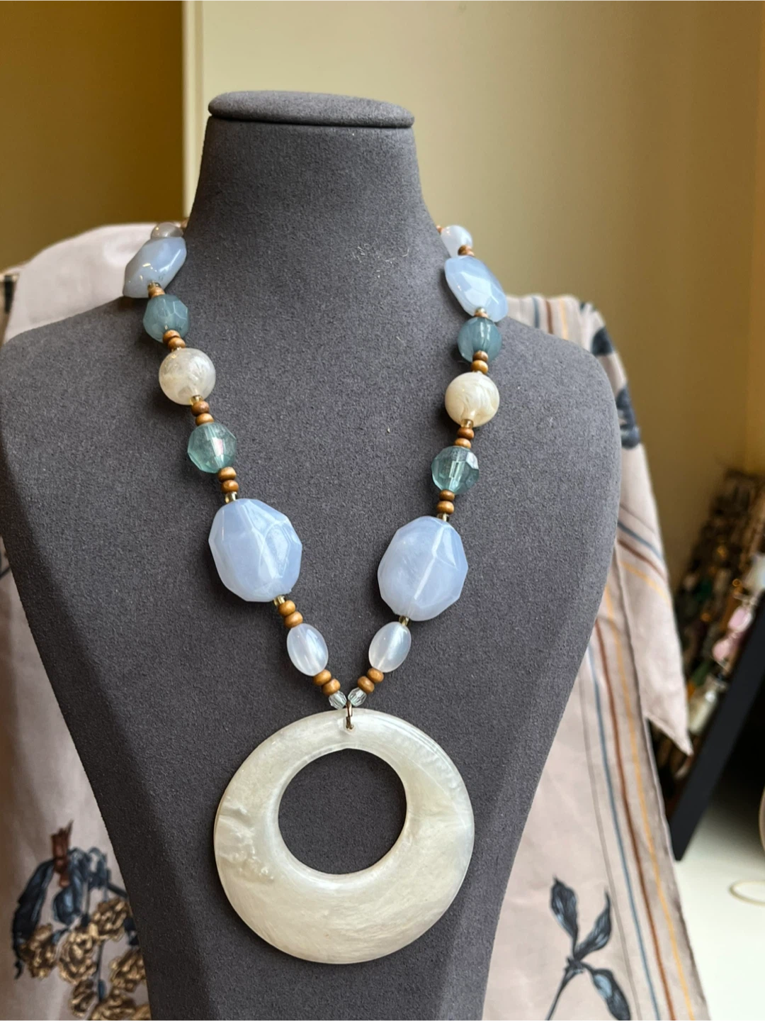 Beaded Pastel Necklace with Large Pendant - photo 2