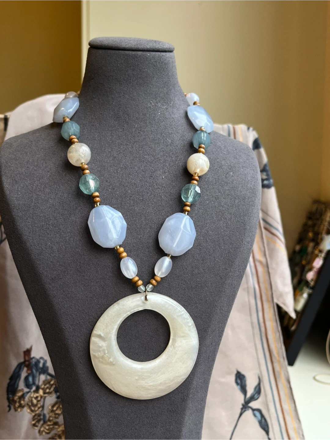 Beaded Pastel Necklace with Large Pendant