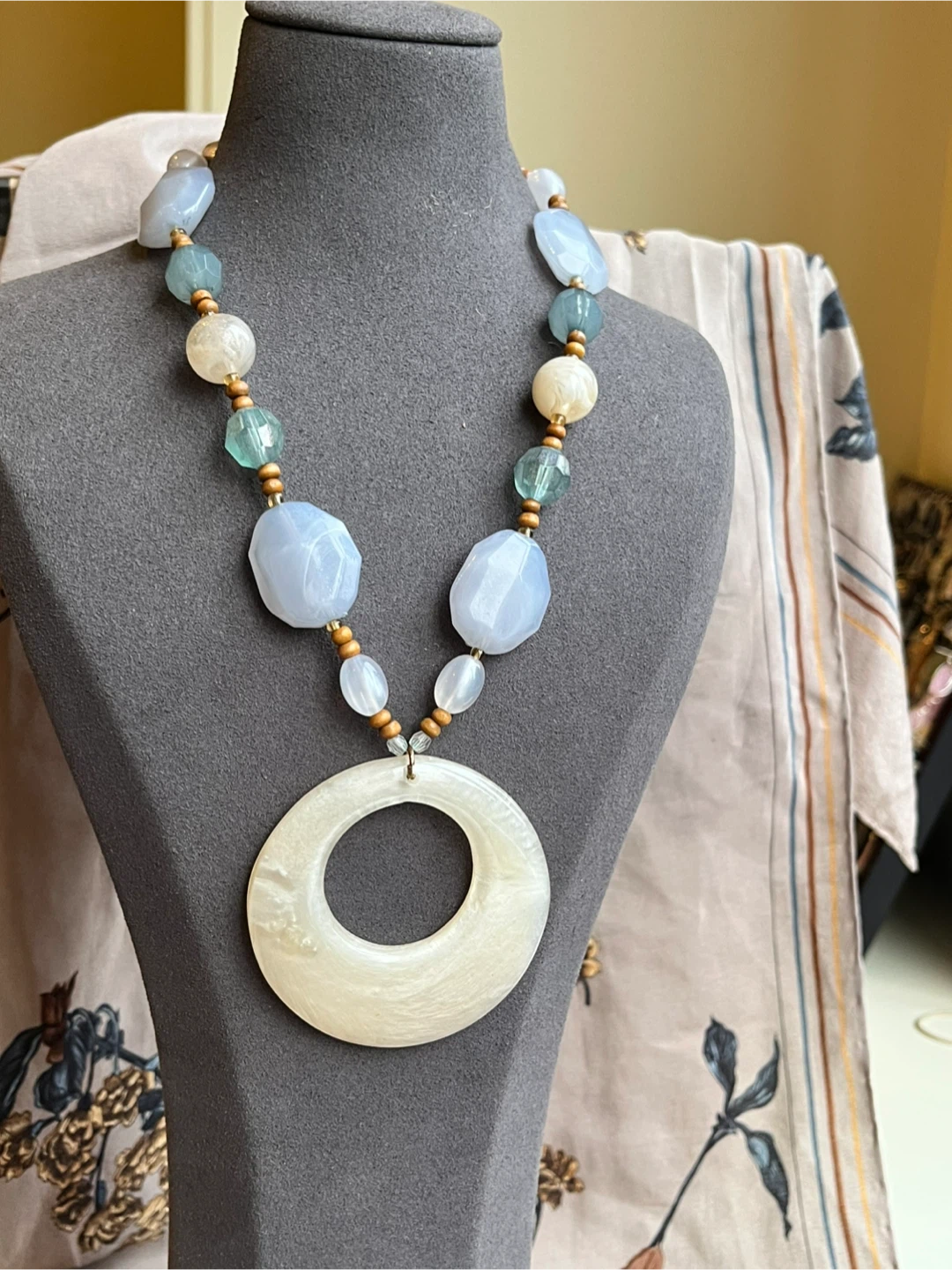 Beaded Pastel Necklace with Large Pendant - photo 3