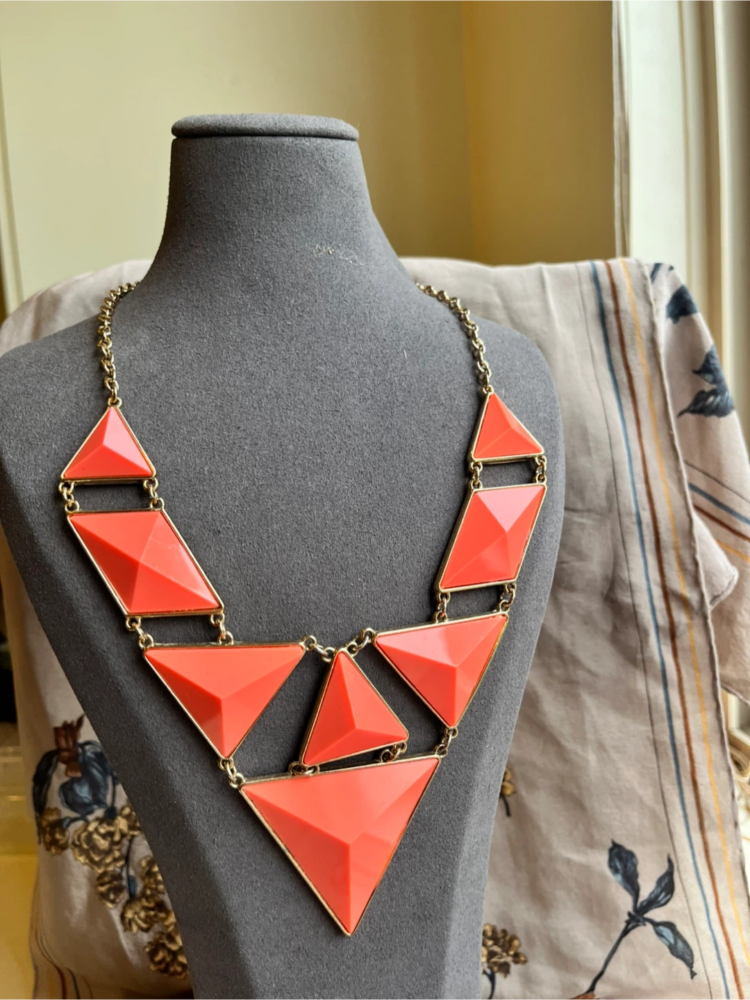 Make an Offer: Coral Geometric Statement Necklace