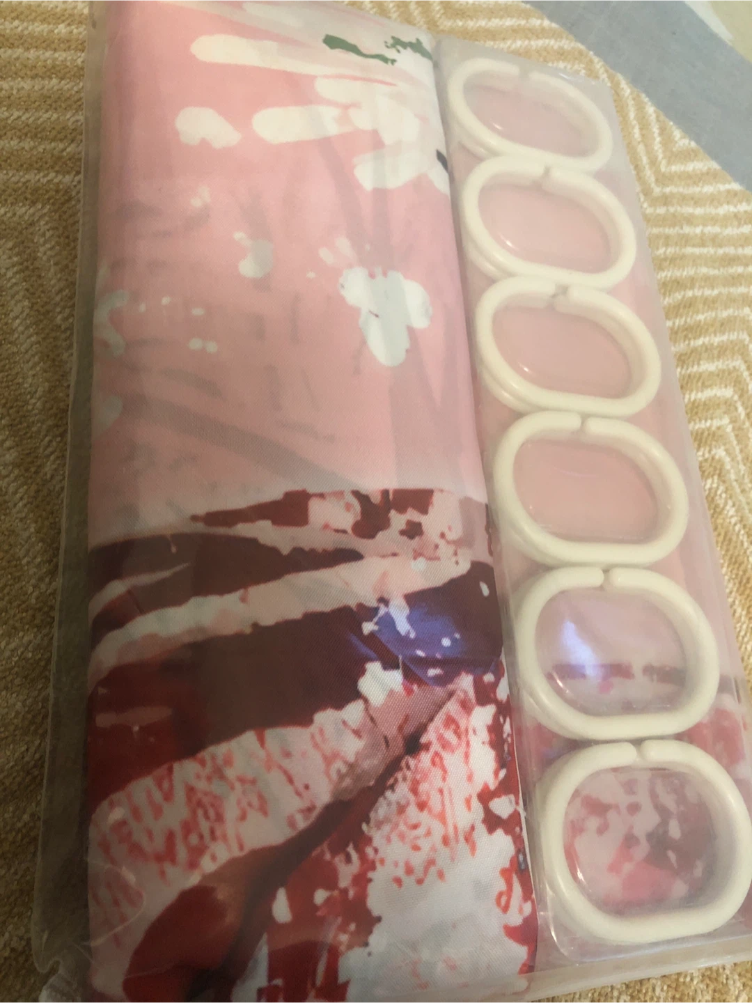 New Pink Floral Shower Curtain with Rings - photo 3
