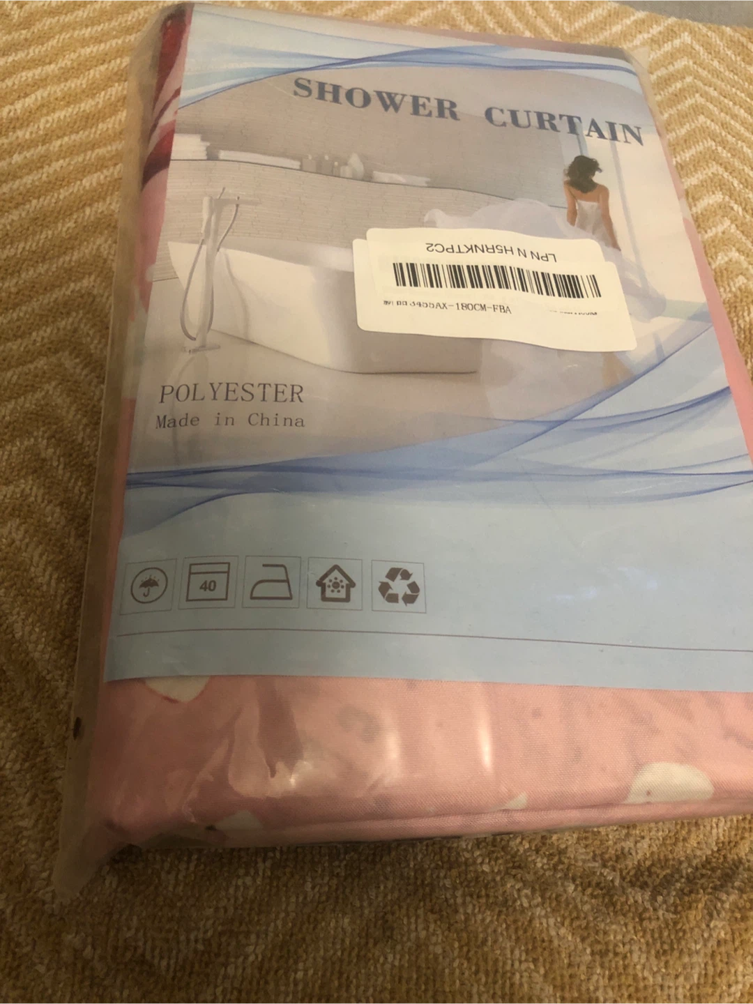 New Pink Floral Shower Curtain with Rings