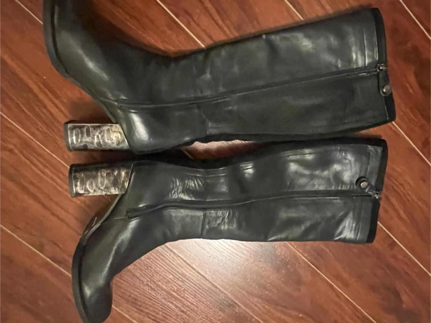 Black Leather Knee High Boots - Size 7 - photo 3